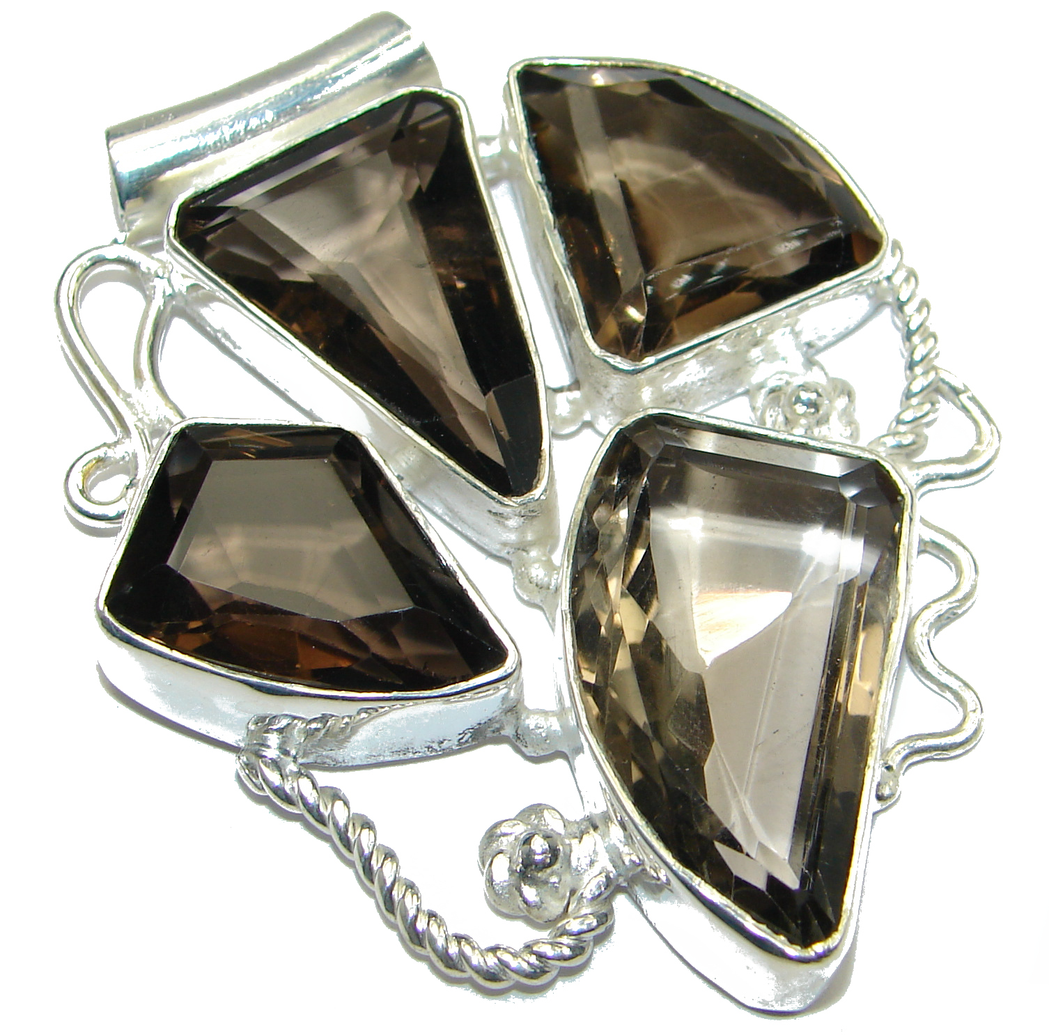 Vintage Design Amazing Smoky Quartz .925 Sterling Silver Pendant