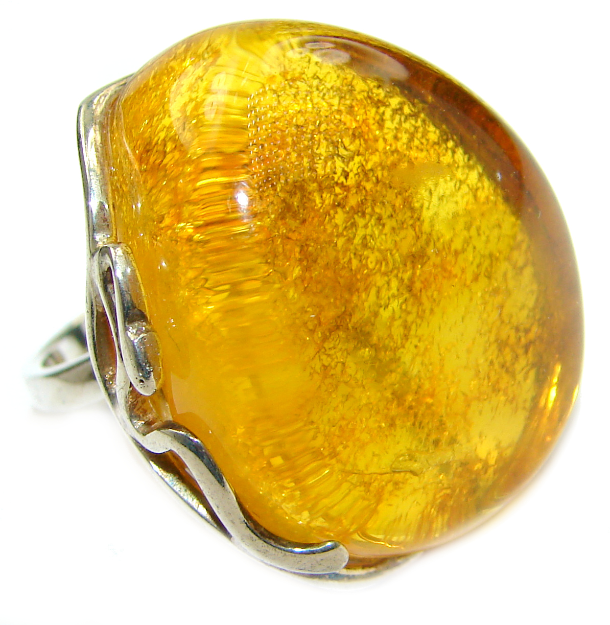 Huge authentic Baltic Amber .925 Sterling Silver ring; s. 7 adjustable