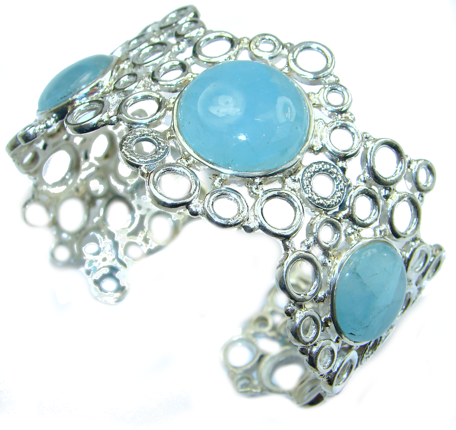 New Universe Genuine Aquamarine .925 Sterling Silver handmade Bracelet Cuff