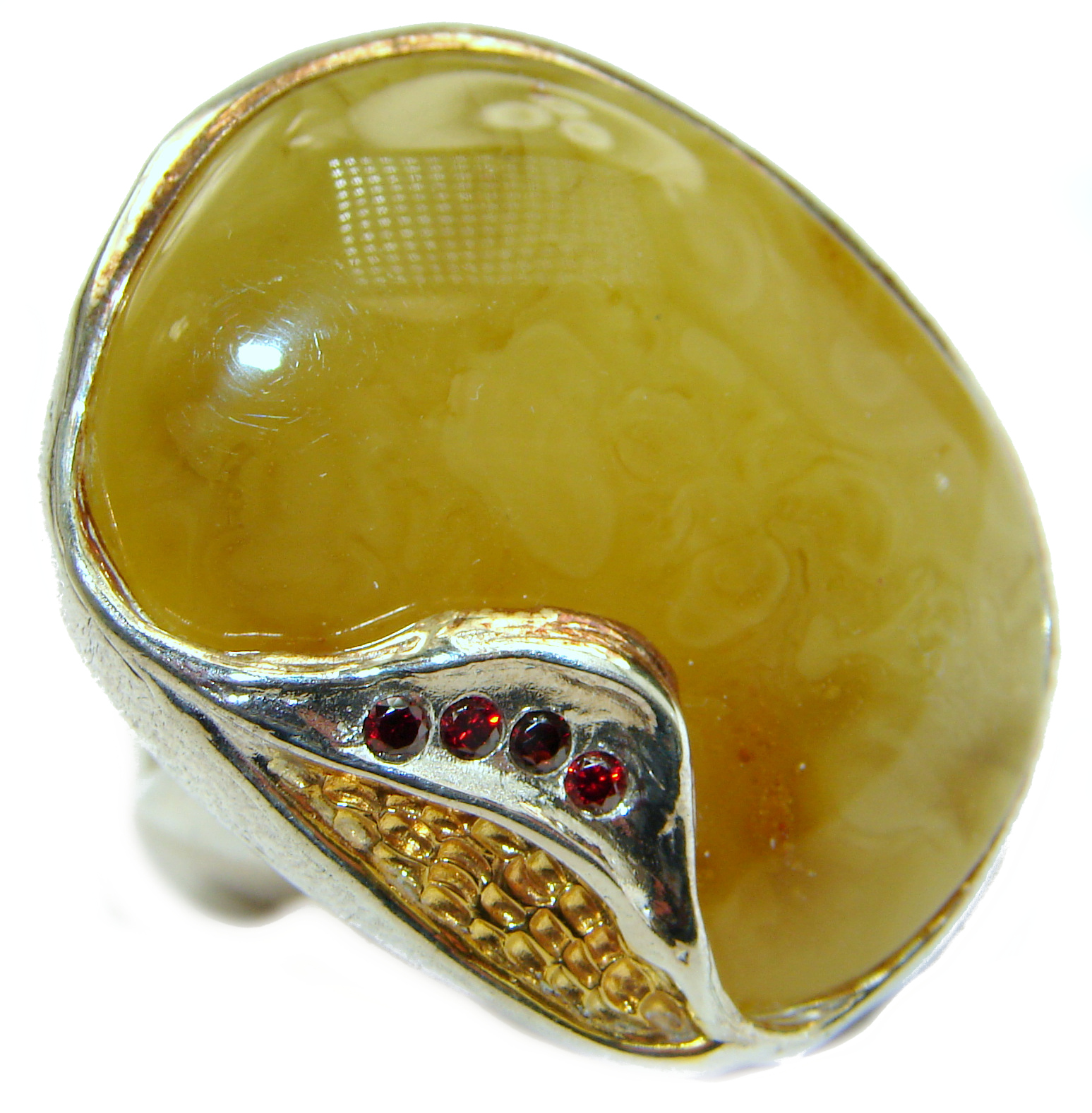 Huge Genuine Butterscotch Baltic Amber .925 Sterling Silver handmade Ring size 7 adjustable