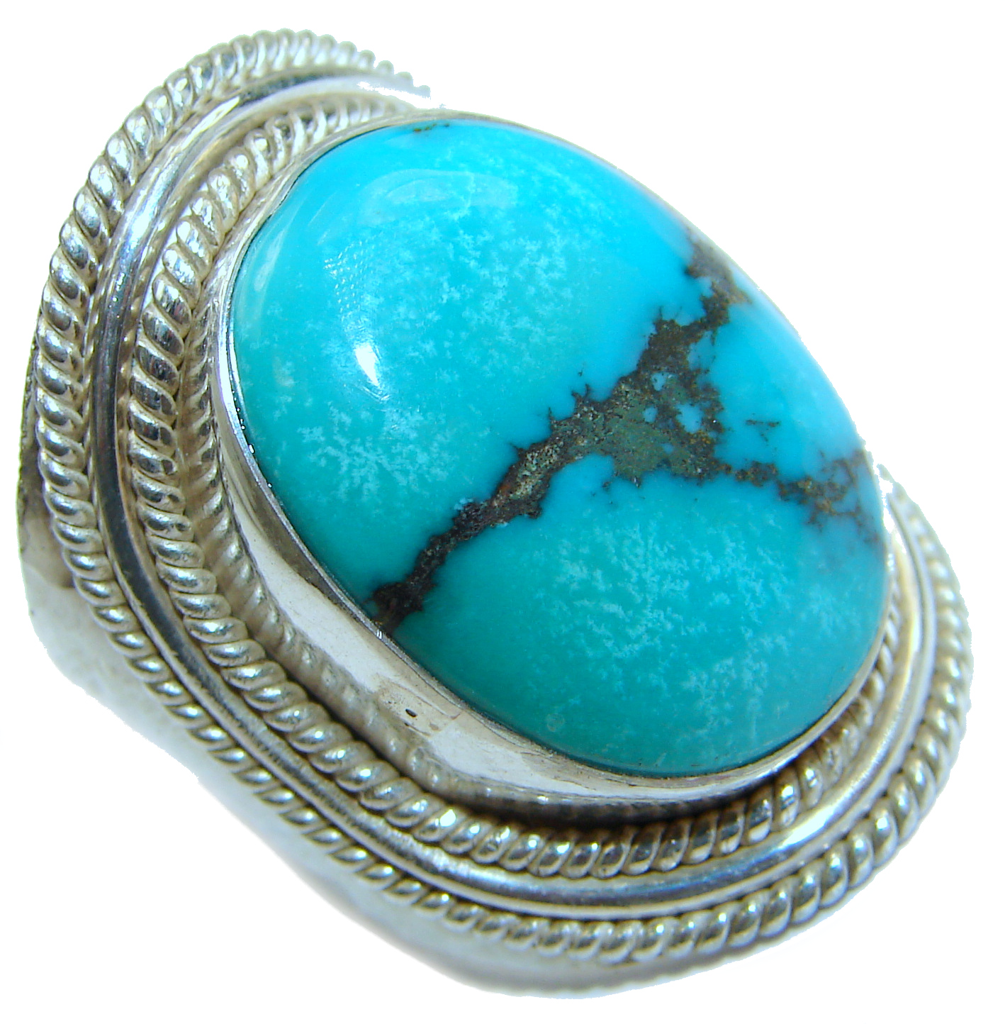 Huge authentic Turquoise .925 Sterling Silver ring; s. 8 3/4