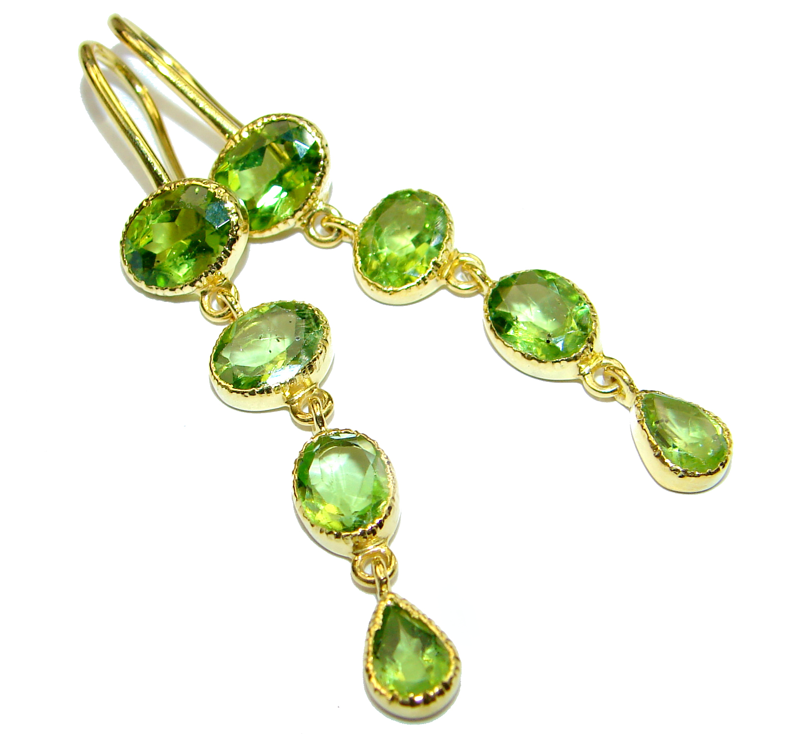 Rich Design Peridot 14K Gold over .925 Sterling Silver handcrafted earrings