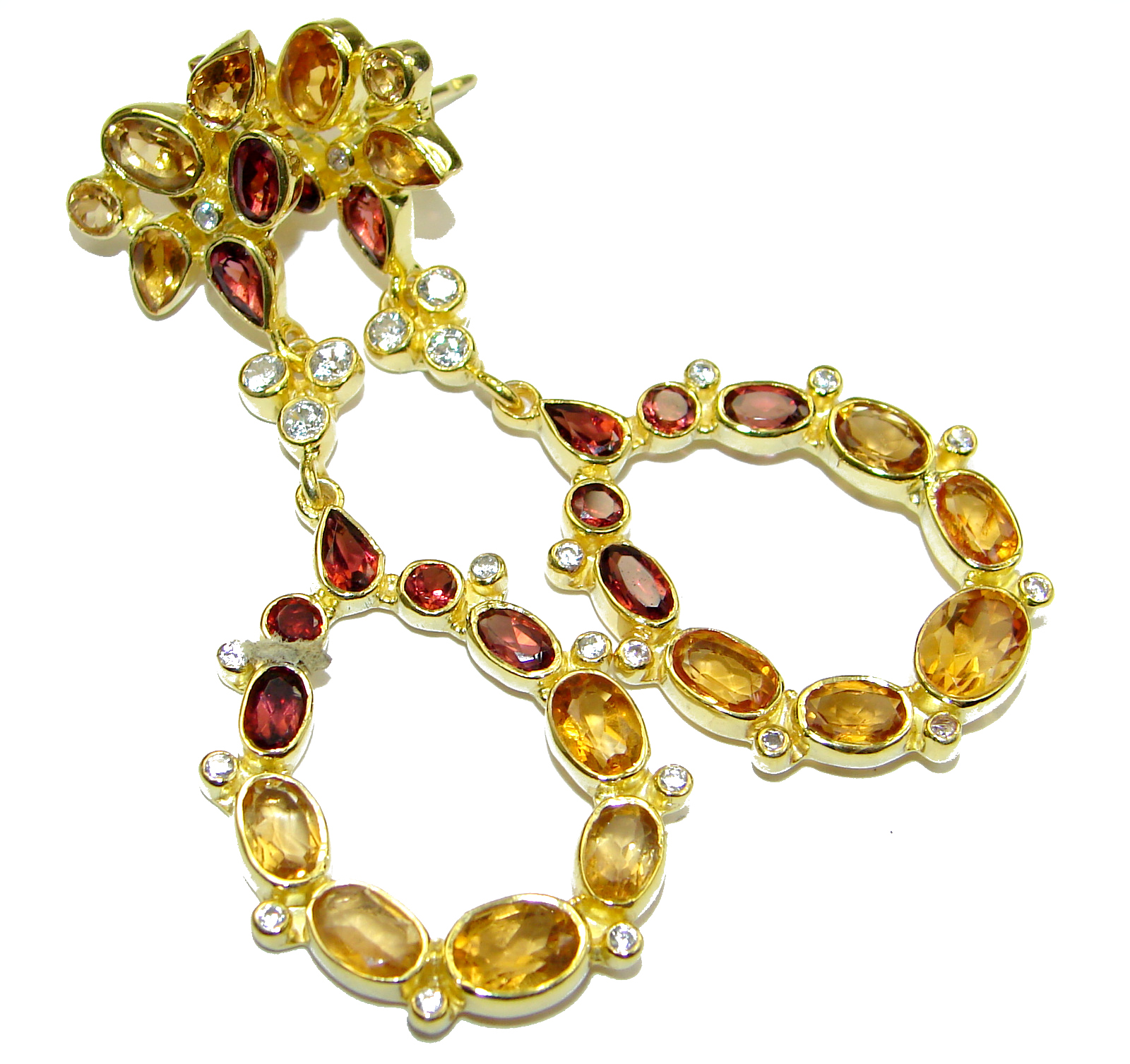 Impressive genuine Champagne Topaz 14k Gold over .925 Sterling Silver handmade earrings