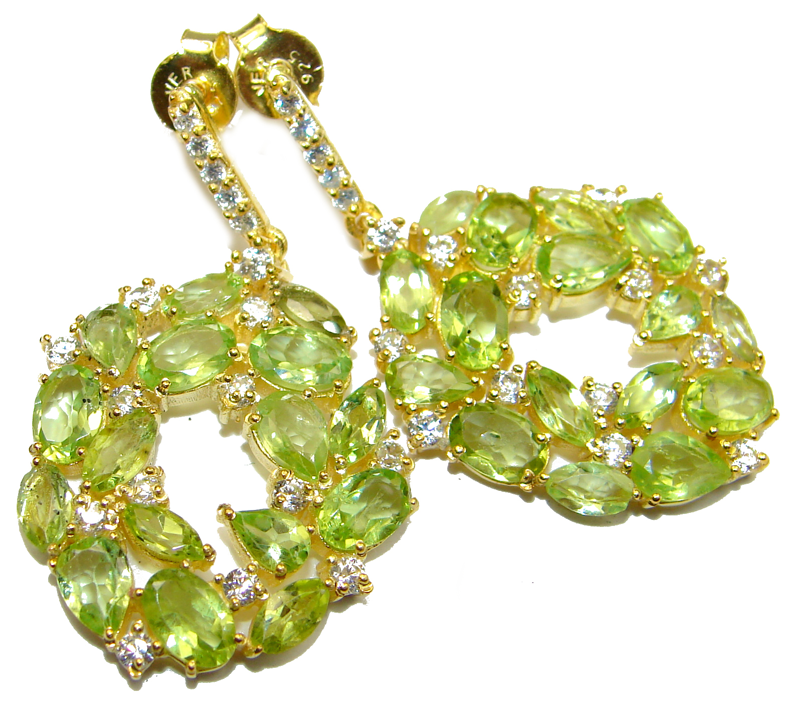 Rich Design genuine Peridot 14K Gold over .925 Sterling Silver handcrafted earrings