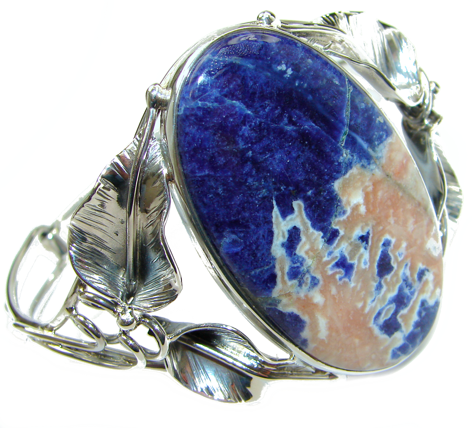 Huge Blue Galaxy genuine Sodalite handcrafted .925 Sterling Silver Bracelet