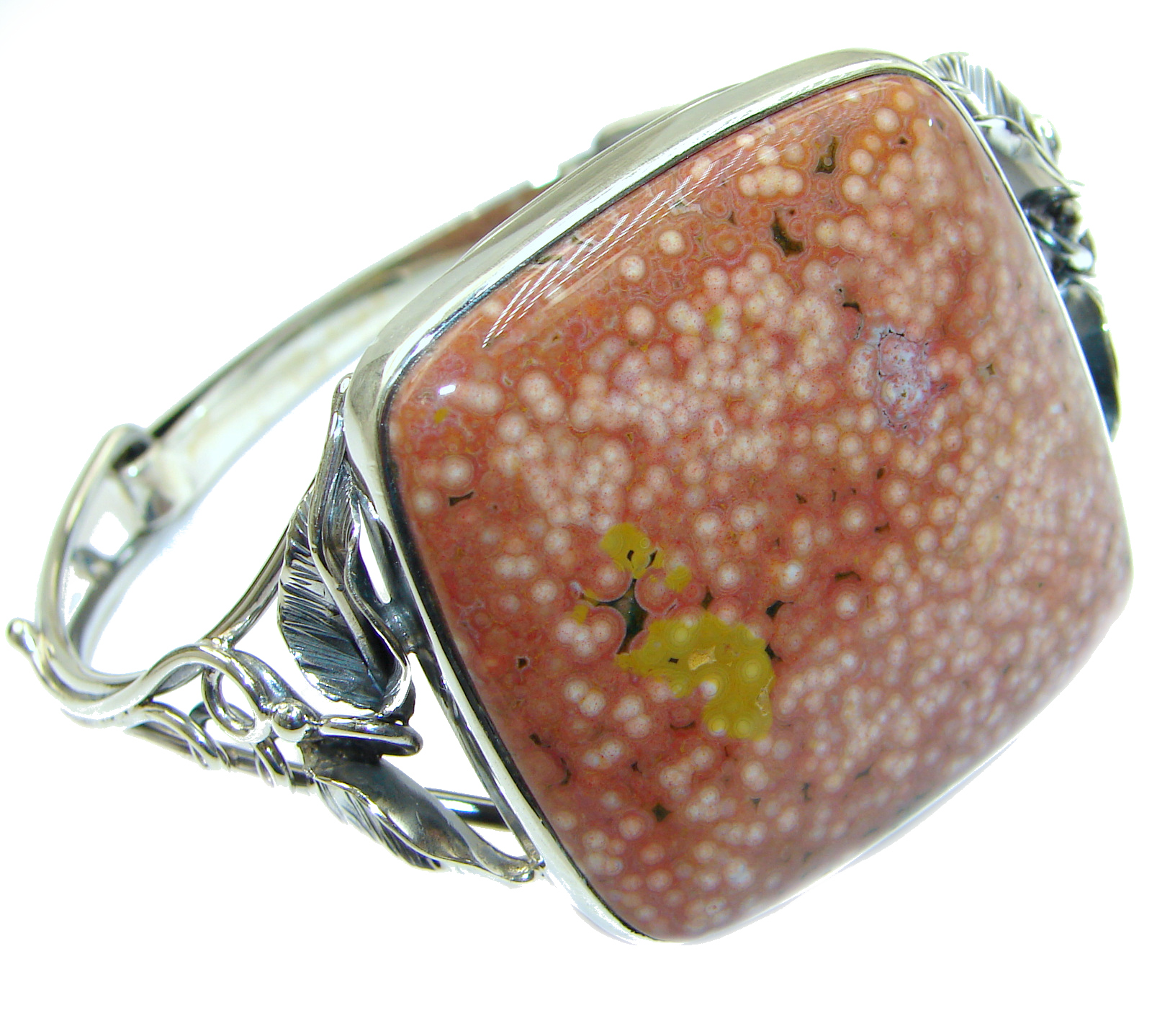 Authentic unique Ocean Jasper .925 Sterling Silver handcrafted Bracelet / Cuff