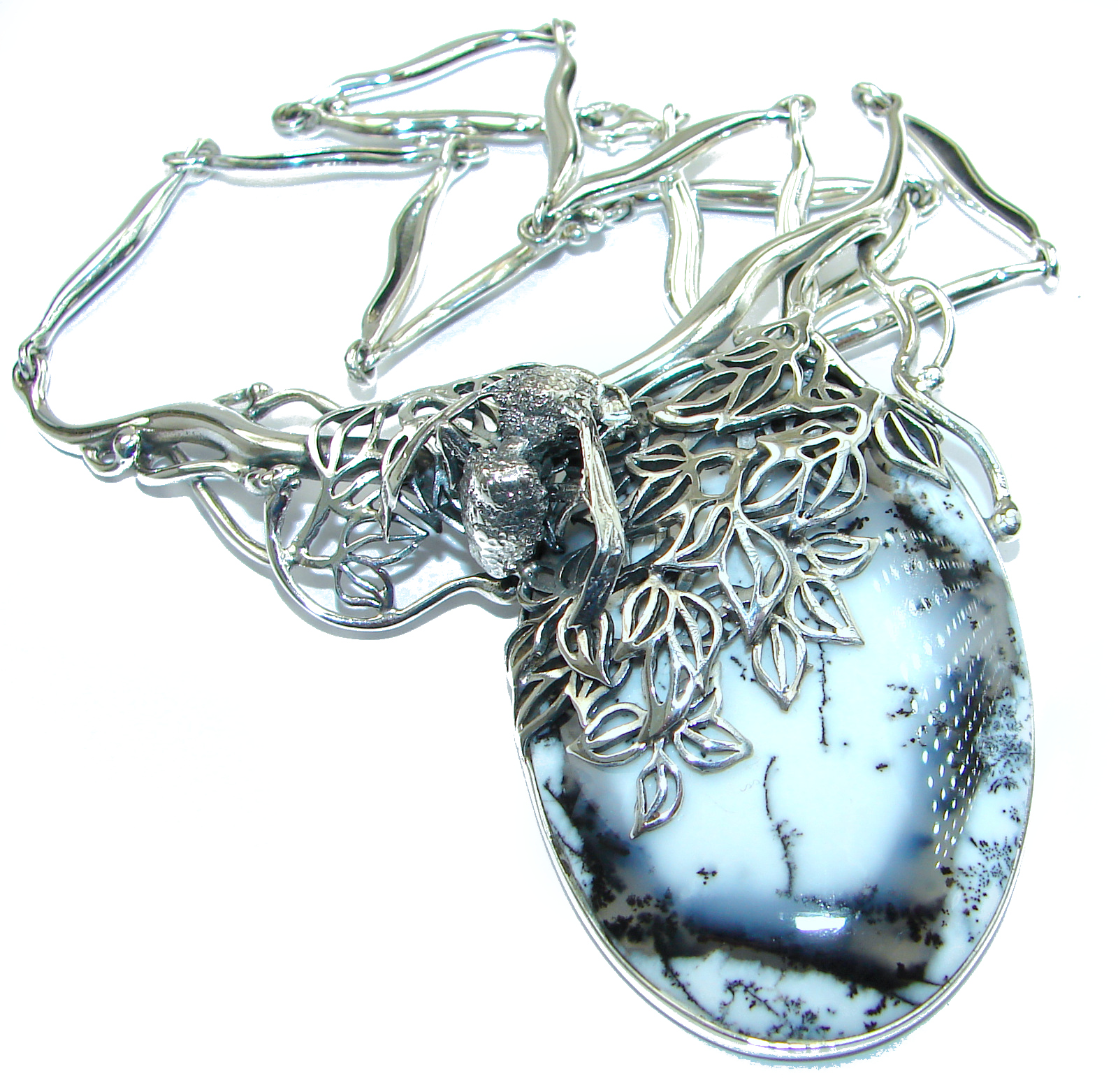 Silver Bee genuine Dendritic Agate .925 Sterling Silver handcrafted necklace