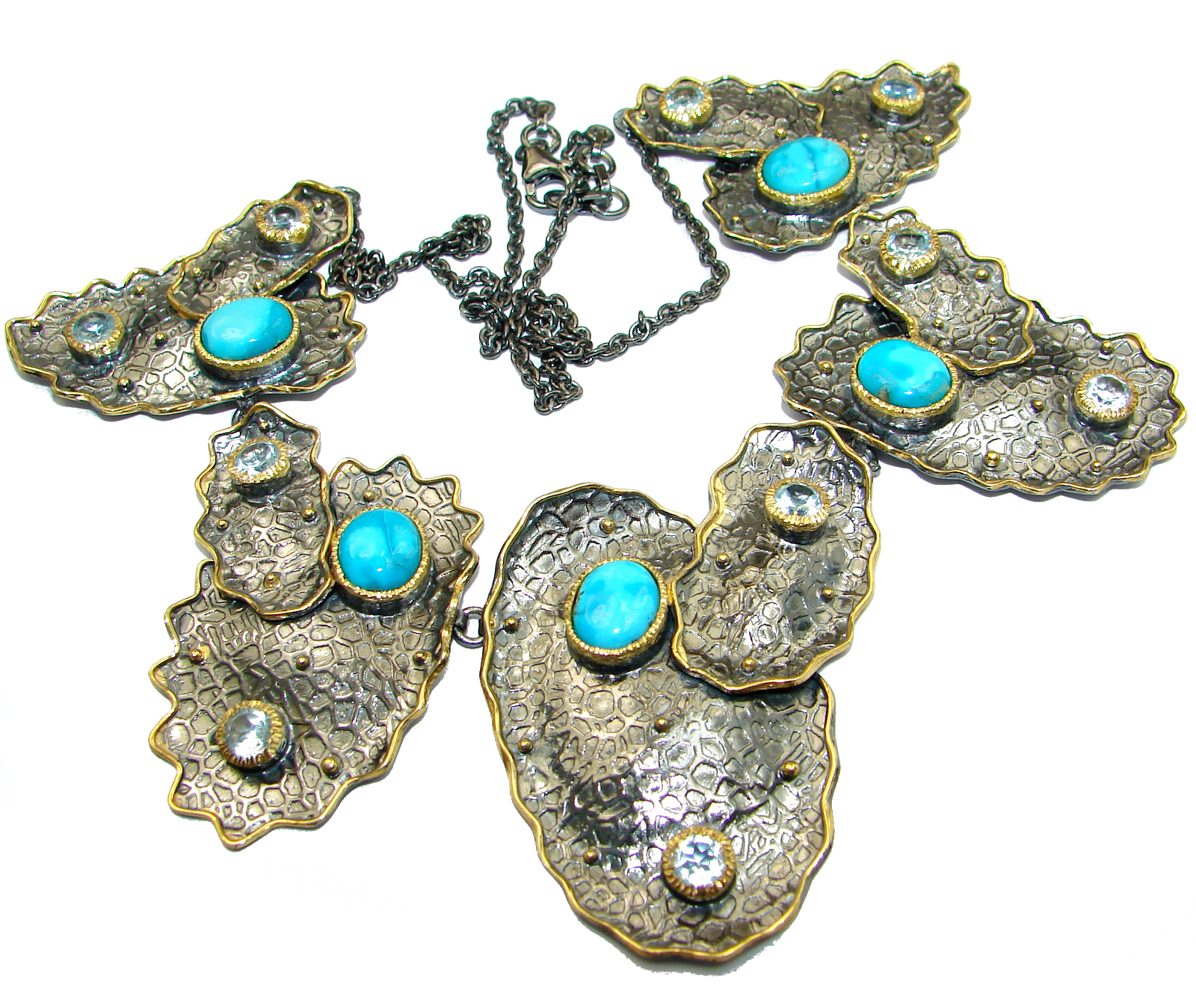 Blue genuine Sleeping Beauty Turquoise Black Rhodium over .925 Sterling Silver handcrafted necklace
