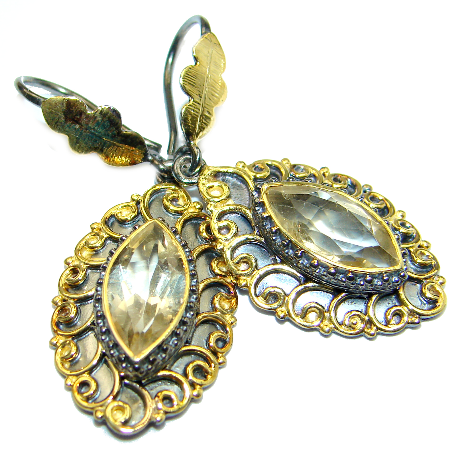 Vintage Style Authentic Citrine .925 Sterling Silver handmade earrings