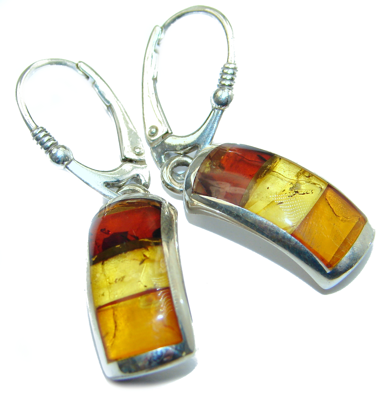 Gorgeous Polish Baltic Mosaic Amber Handcrafted .925 Sterling Silver entirely handcrafted earrings