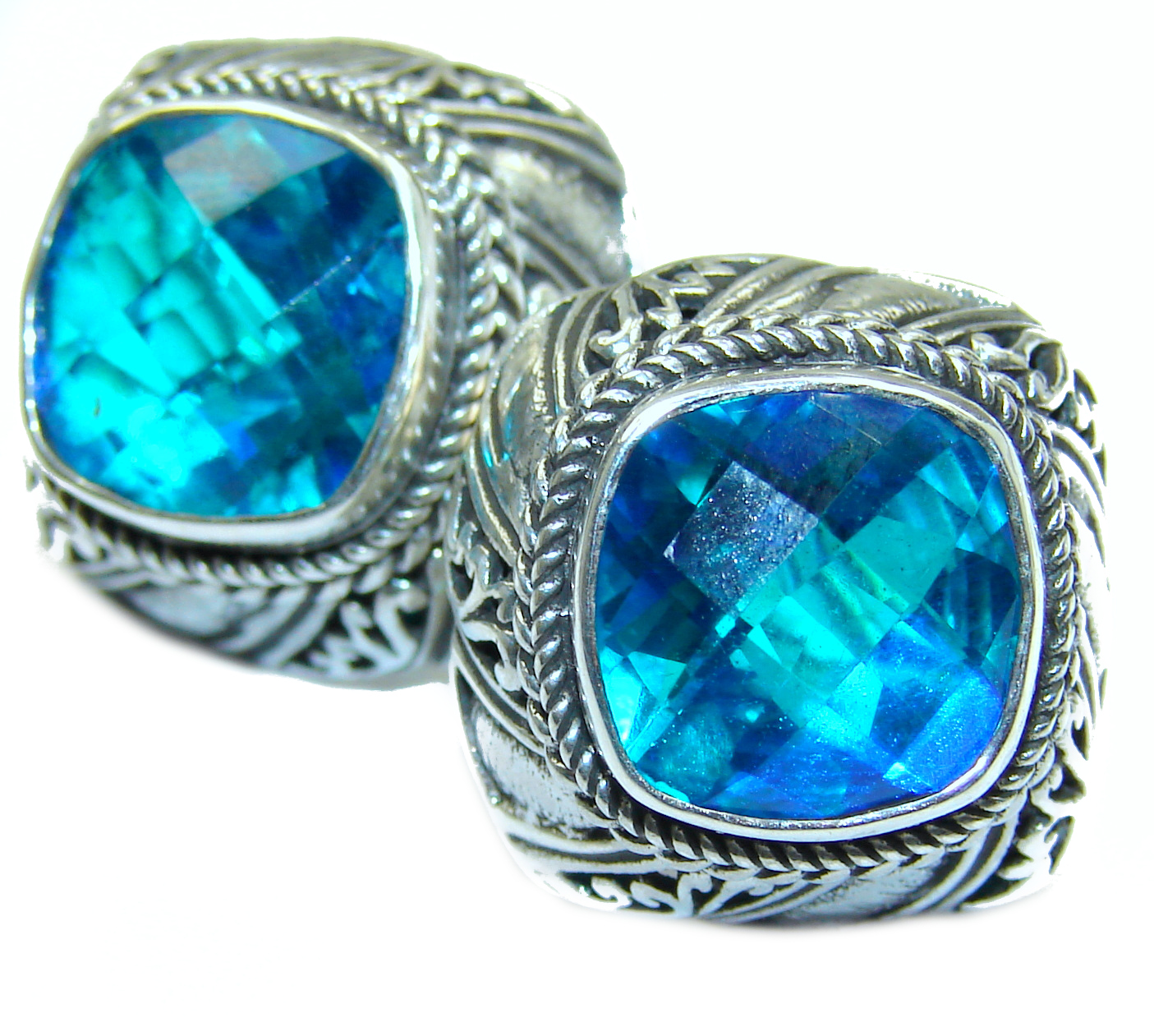 Amazing Aqua Topaz .925 Sterling Silver handmade stud earrings