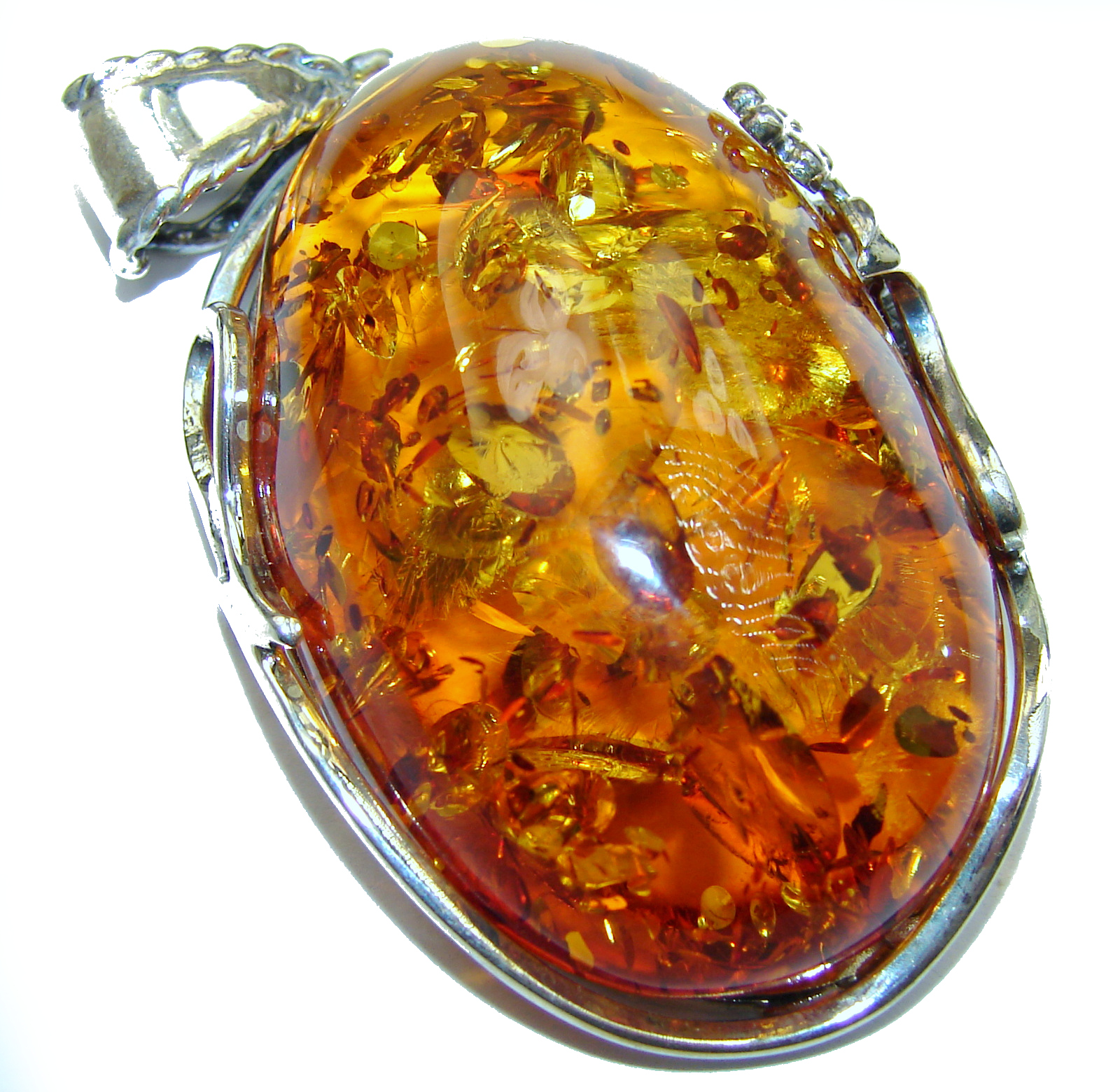 Huge Natural Baltic Amber .925 Sterling Silver handmade Pendant