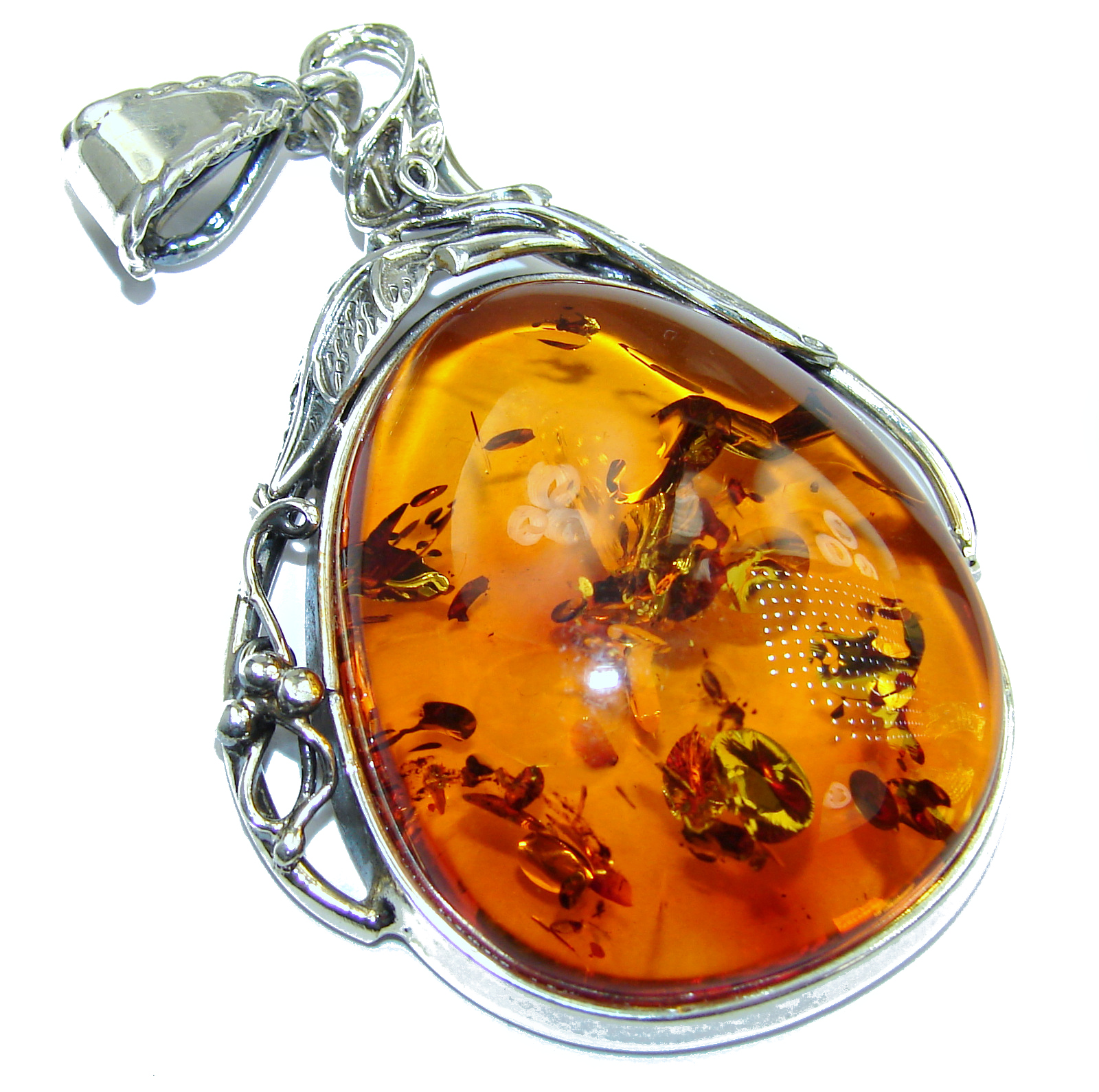 Huge Natural Baltic Amber .925 Sterling Silver handmade Pendant