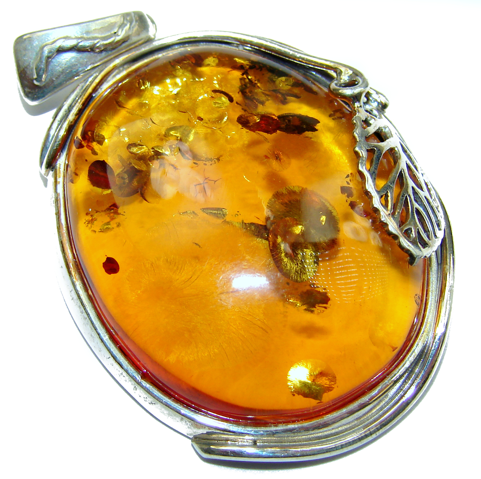 Huge Natural Baltic Amber .925 Sterling Silver handmade Pendant