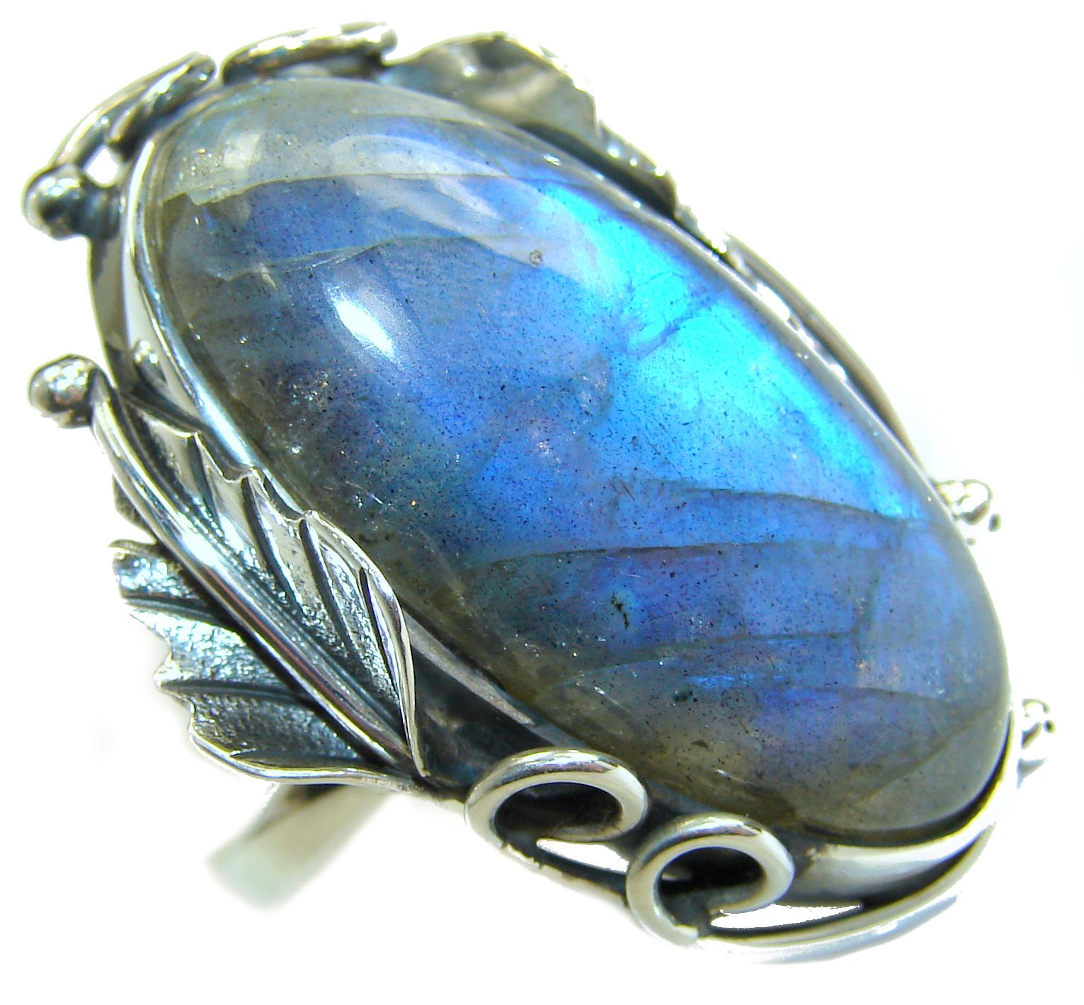 HUGE Perfect Labradorite .925 Sterling Silver handmade Ring s. 7 adjustable