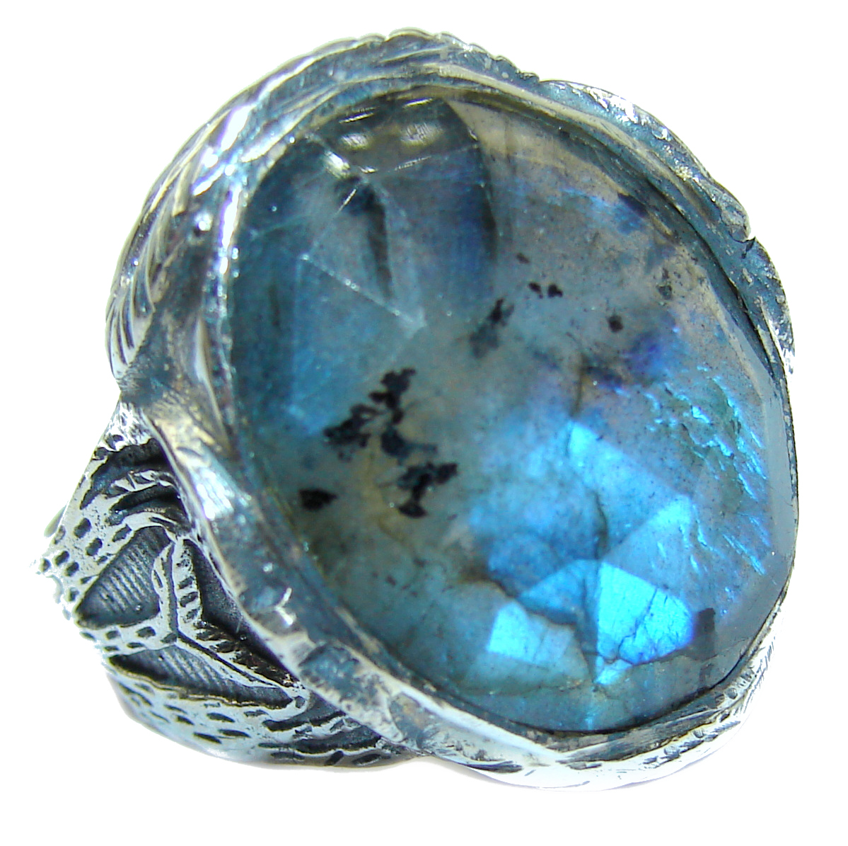 Perfect faceted Labradorite .925 Sterling Silver handmade Ring s. 8 1/4