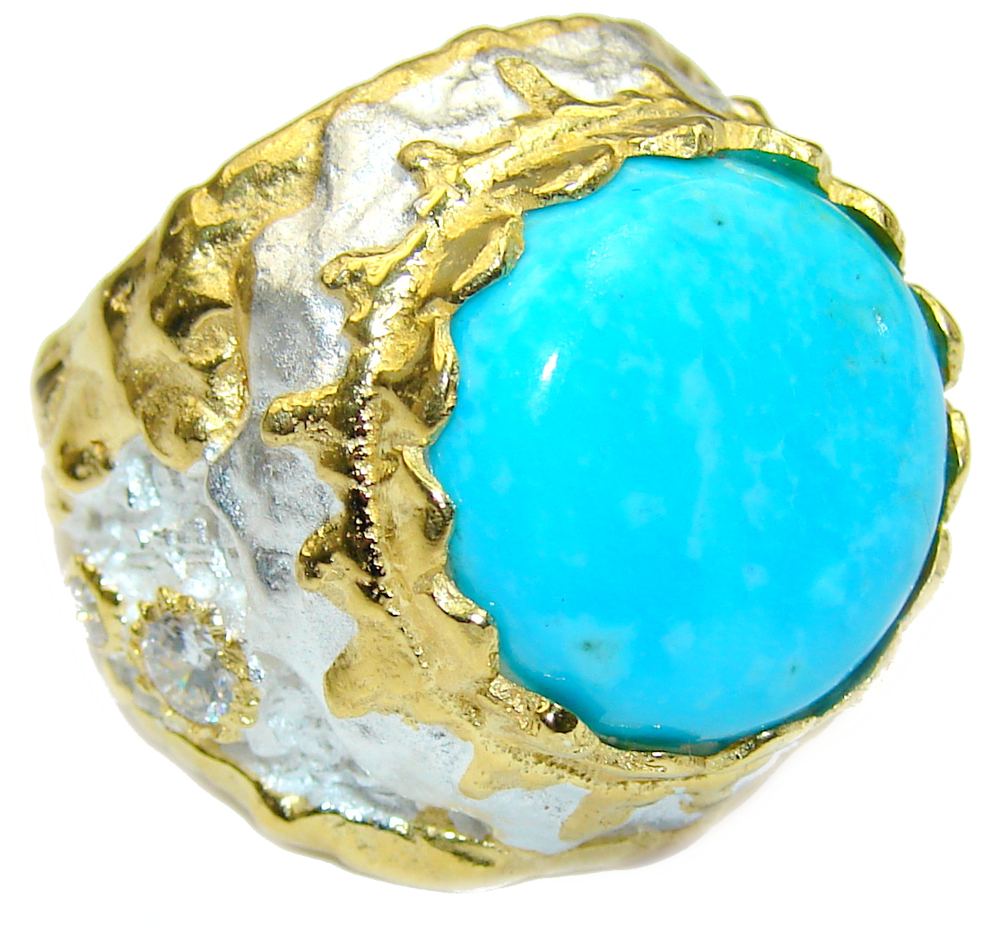 Genuine Sleeping Beauty Turquoise 18 ct Gold over .925 Sterling Silver Ring size 7 1/4
