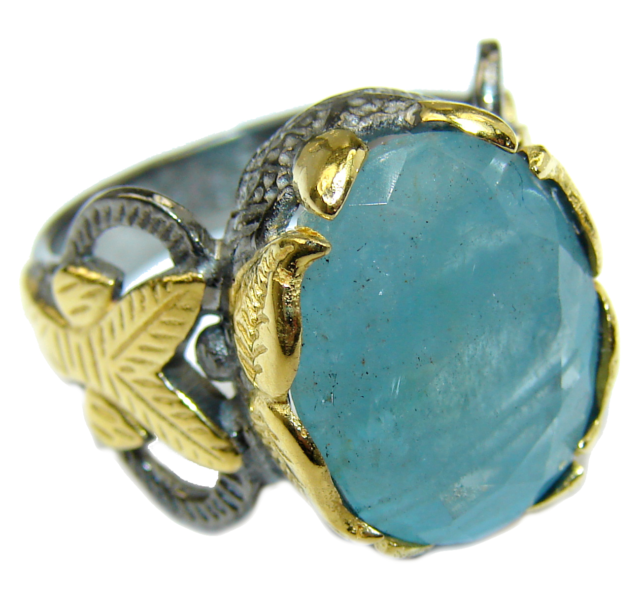 Antique Design Blue Aquamarine .925 Sterling Silver handmade ring s. 7