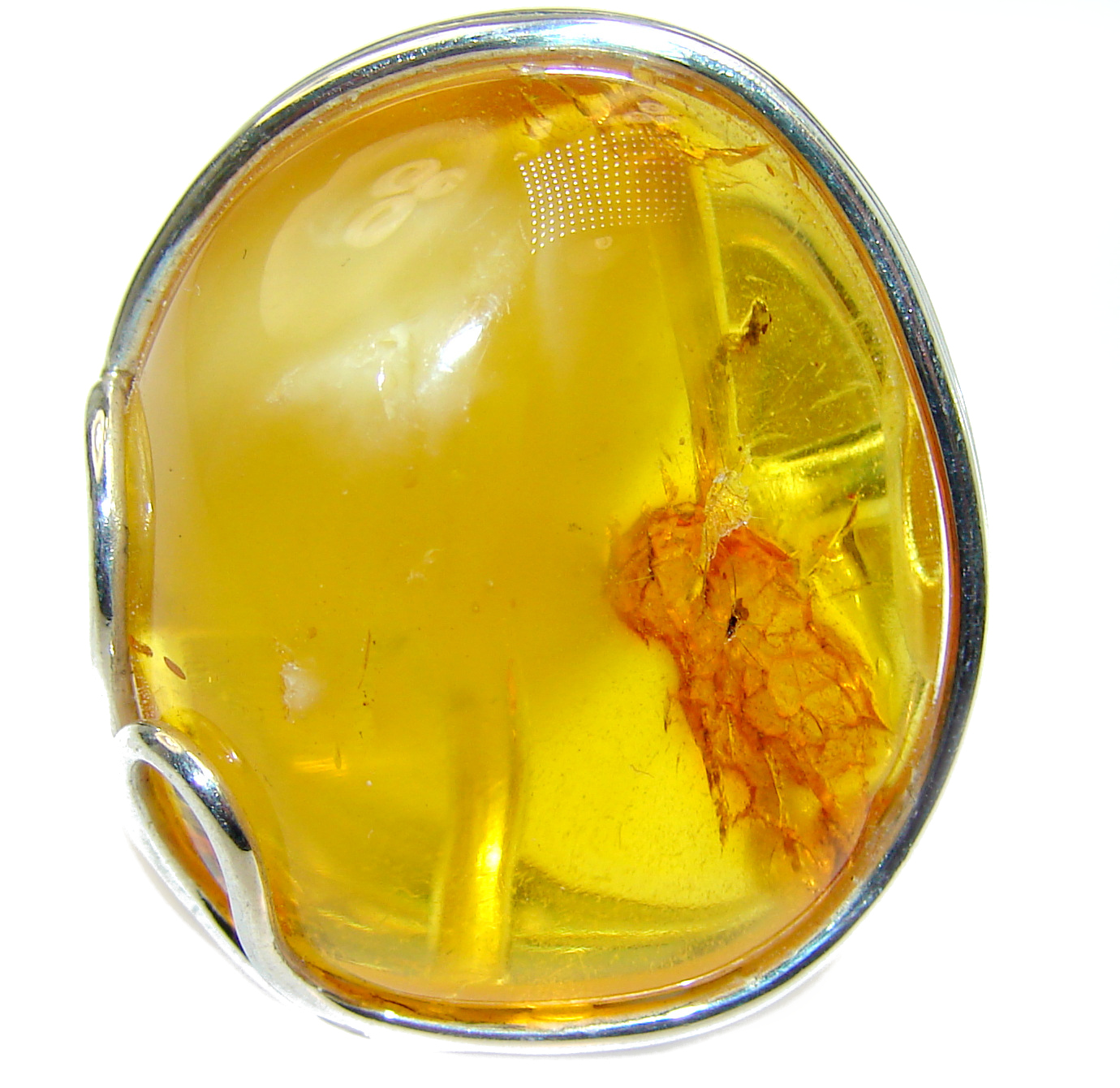 Huge Genuine Butterscotch Baltic Amber .925 Sterling Silver handmade Ring size 7 adjustable