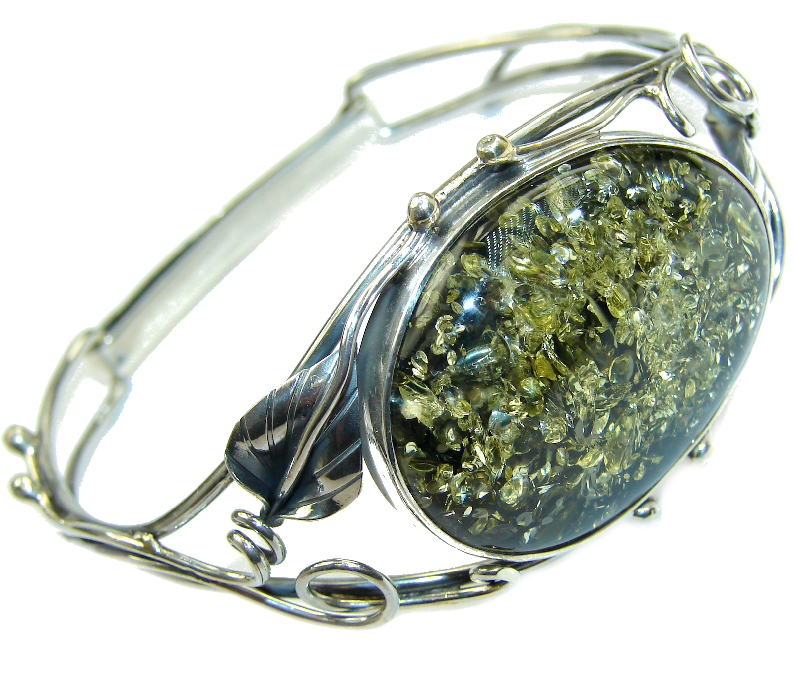 Gorgeous quality Green Polish Amber .925 Sterling Silver handcrafted Bracelet