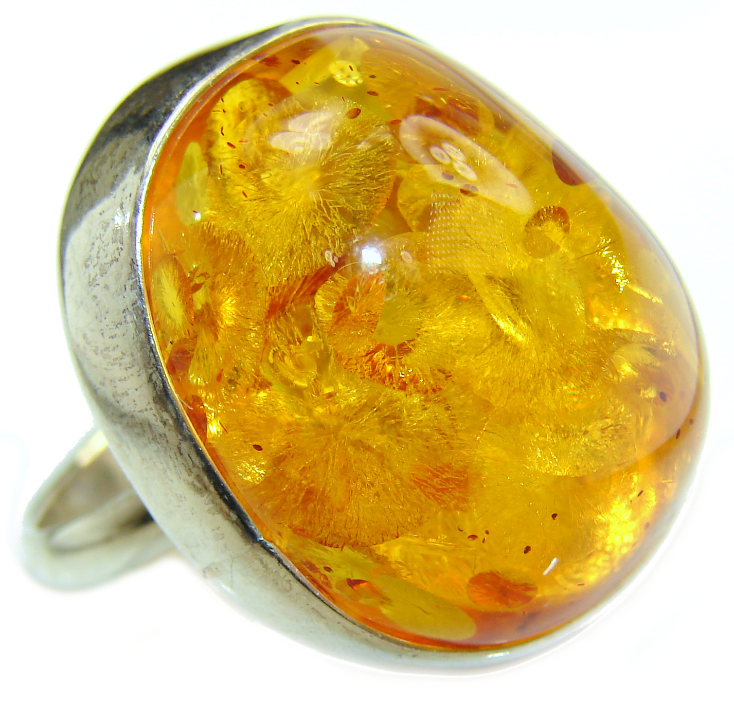Huge Genuine Butterscotch Baltic Amber .925 Sterling Silver handmade Ring size 7 adjustable