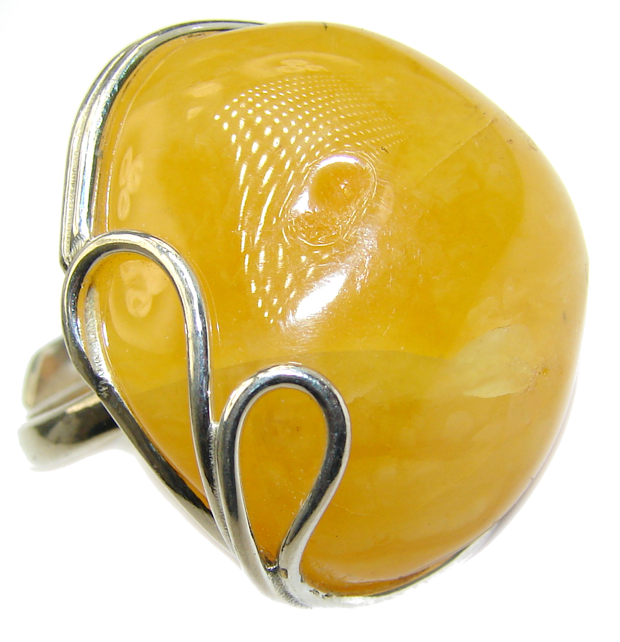 Huge Genuine Butterscotch Baltic Amber .925 Sterling Silver handmade Ring size 7 adjustable