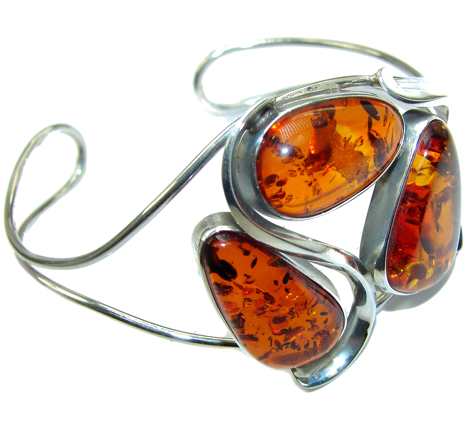 Modern Design Genuine Baltic Amber .925 Sterling Silver handamde Bracelet / Cuff