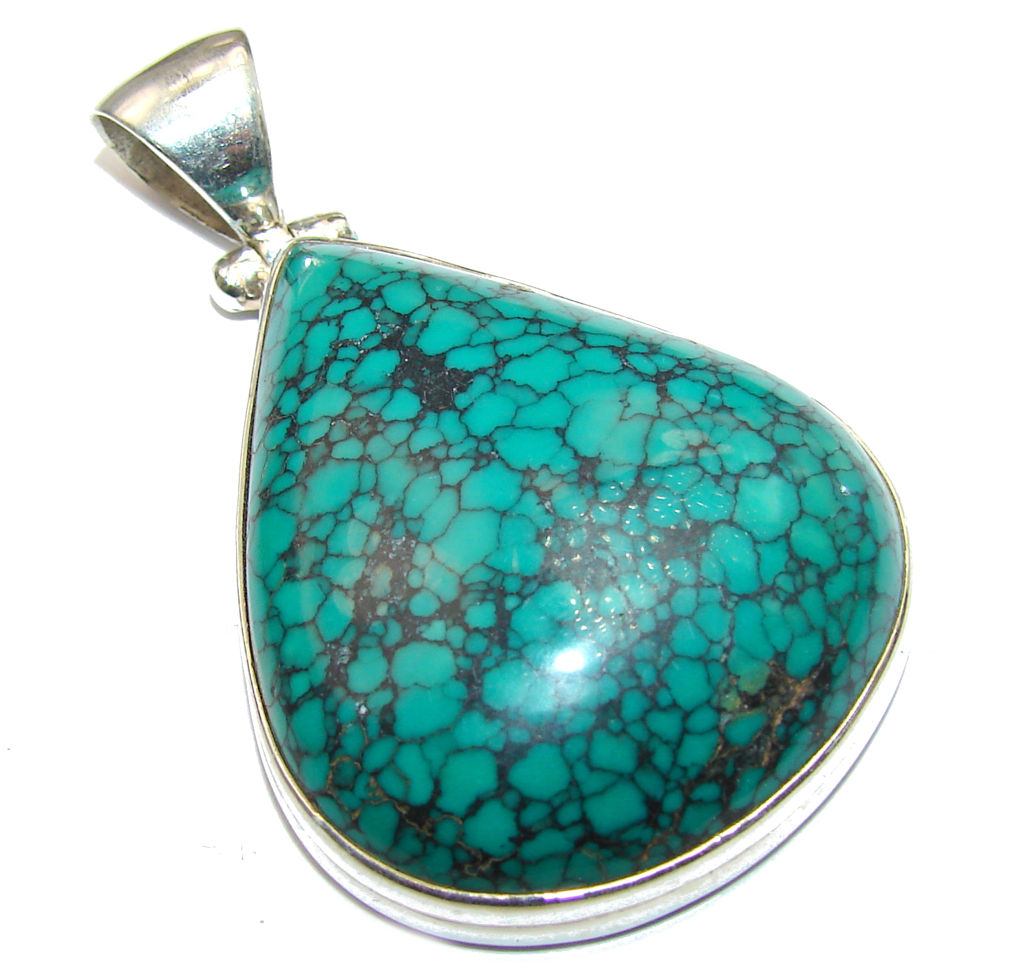 Huge Exquisite authentic Turquoise .925 Sterling Silver handmade Pendant