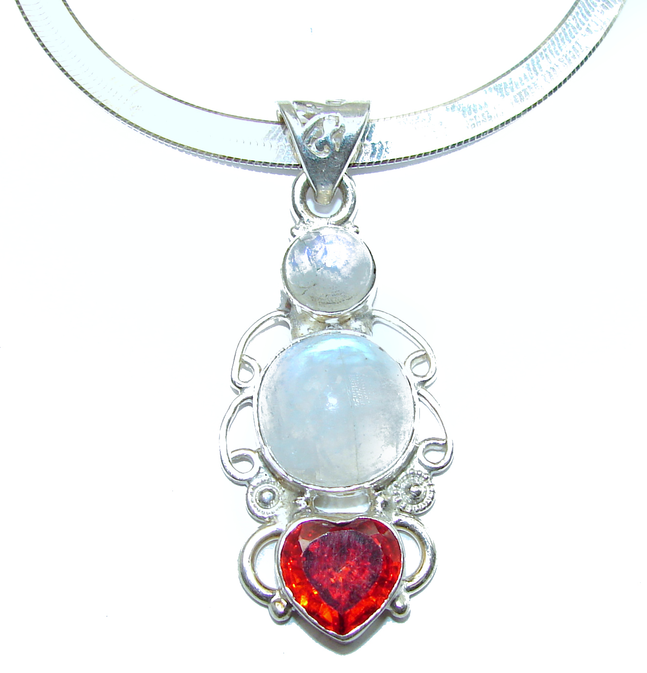 Genuine Fire Moonstone .925 Sterling Silver handmade Necklace