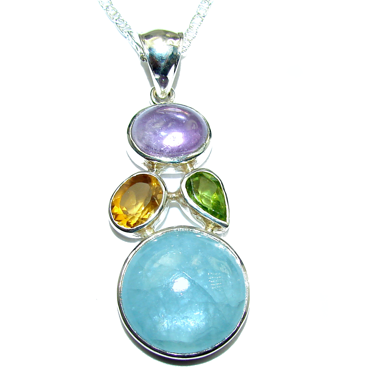 True Art genuine Aquamarine .925 Sterling Silver handcrafted necklace