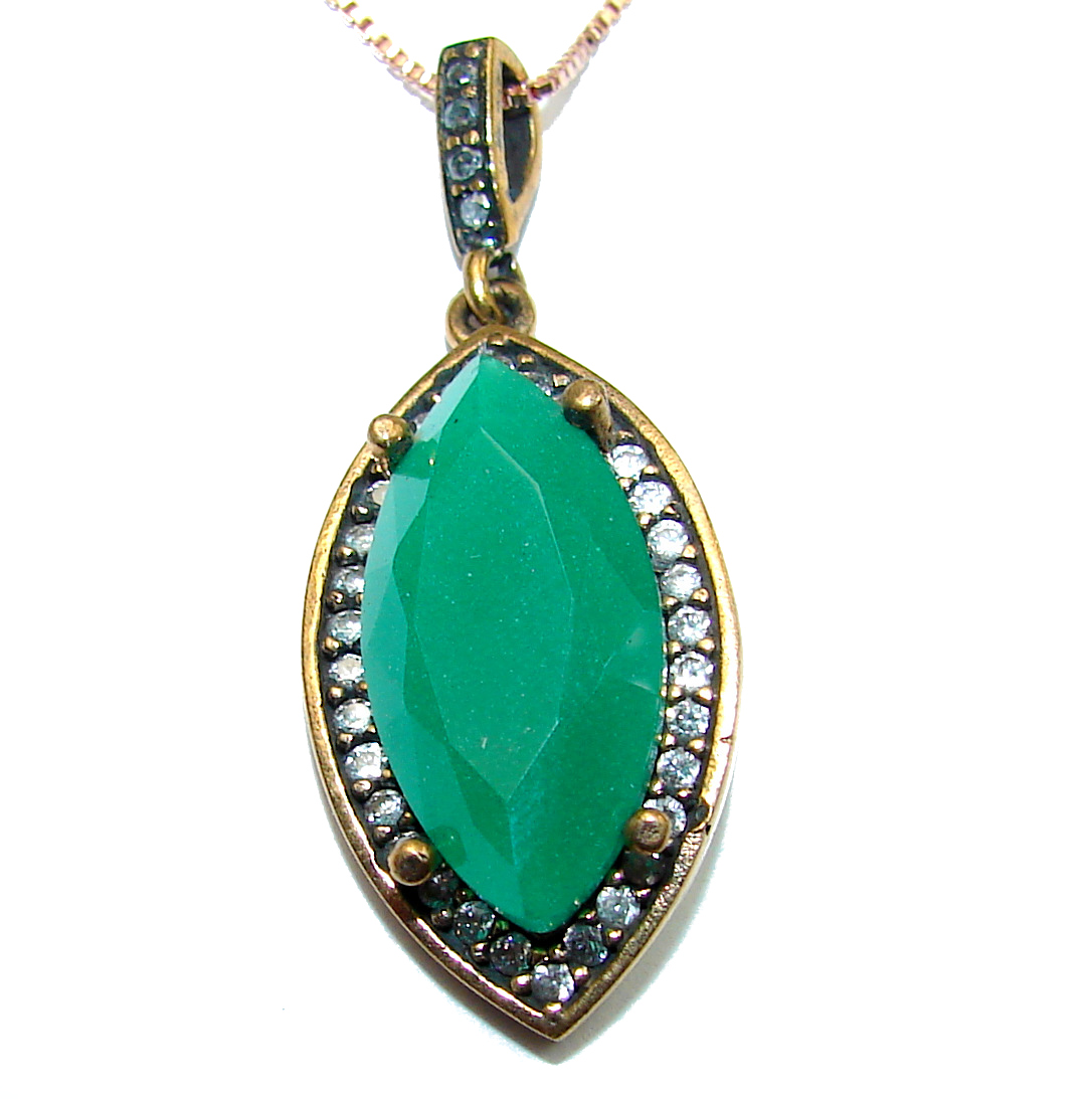 Victorian Style created Green Emerald .925 Sterling Silver necklace