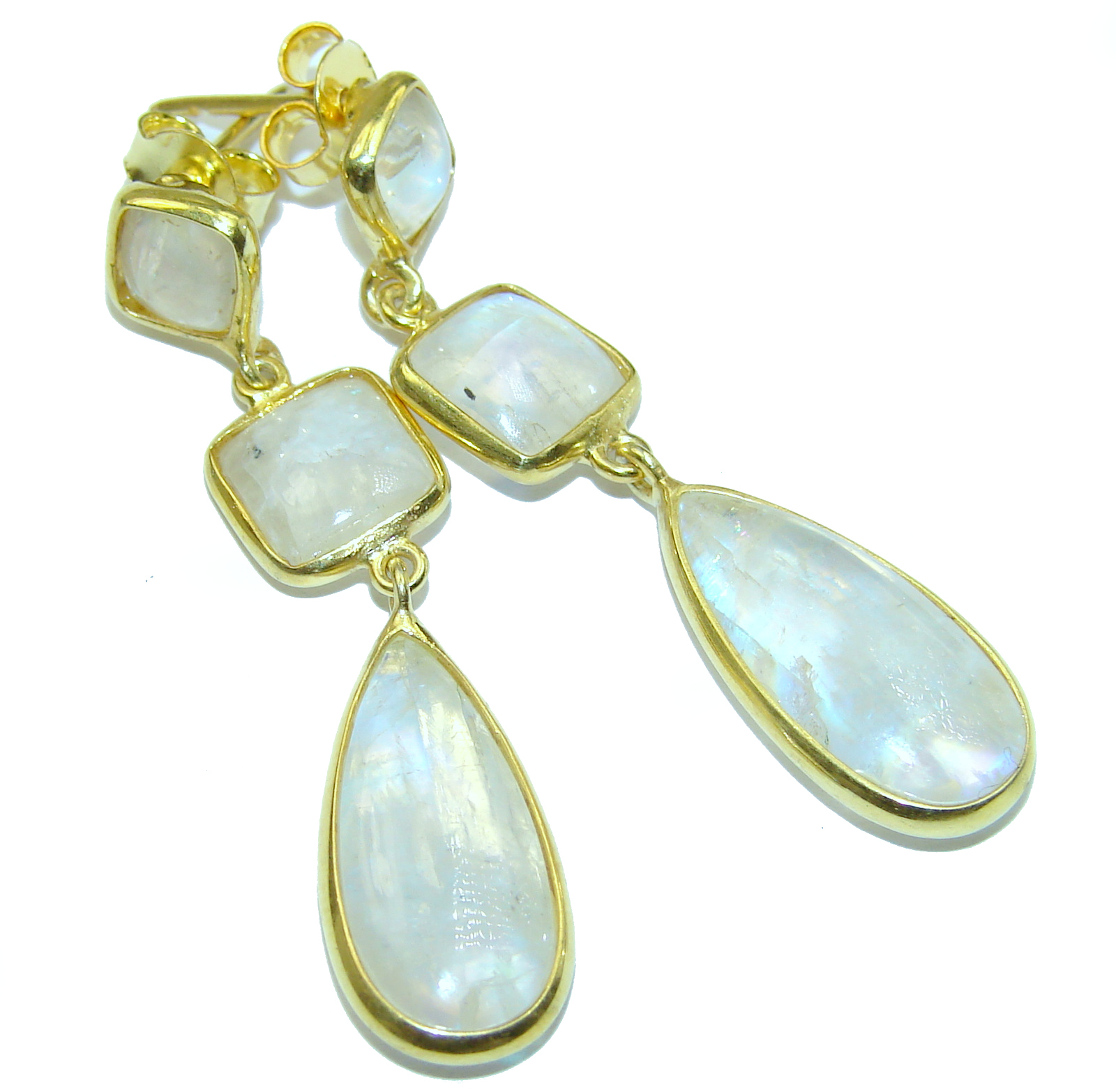 Genuine Fire Moonstone 18K Gold over .925 Sterling Silver handcrafted Earrings