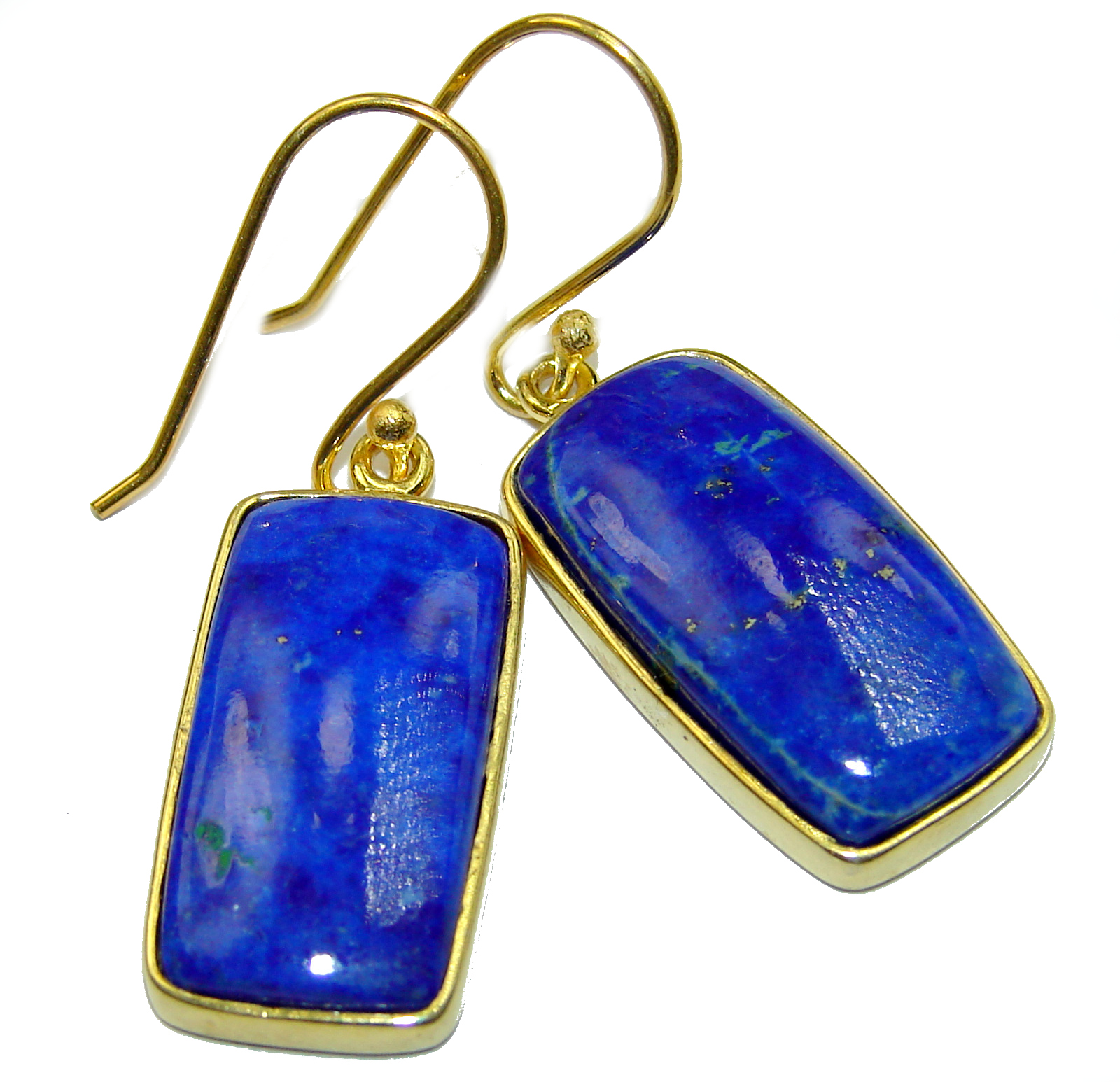 Perfect genuine Blue Lapis Lazuli gold over .925 Sterling Silver handmade earrings