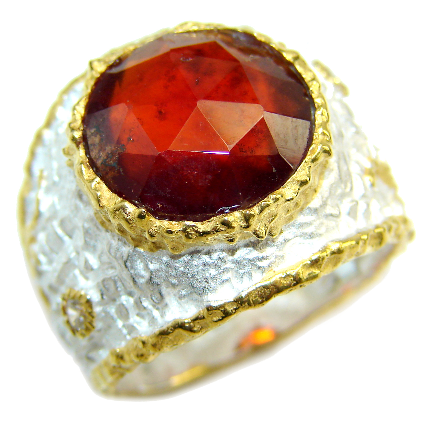 Large genuine 20ct Ruby 14K Gold over .925 Sterling Silver Statement Italy made ring; s. 9