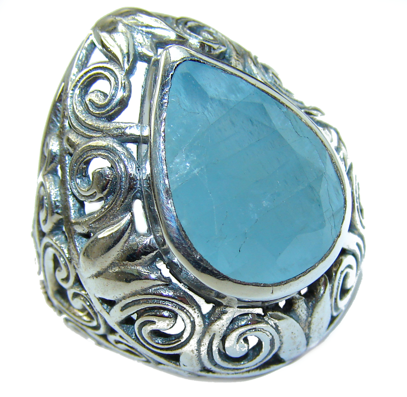 Blue Treasure Aquamarine .925 Sterling Silver handmade ring s. 6