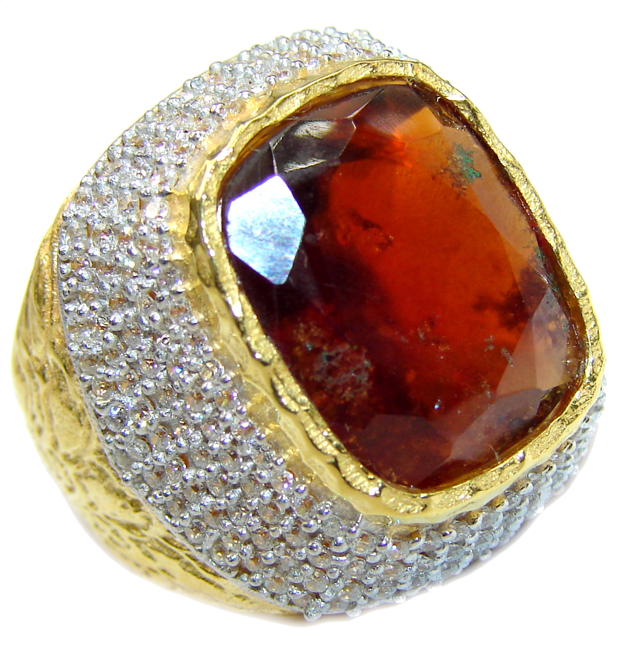 Large 35ct genuine Ruby 14K Gold over .925 Sterling Silver Statement Italy made ring; s. 8