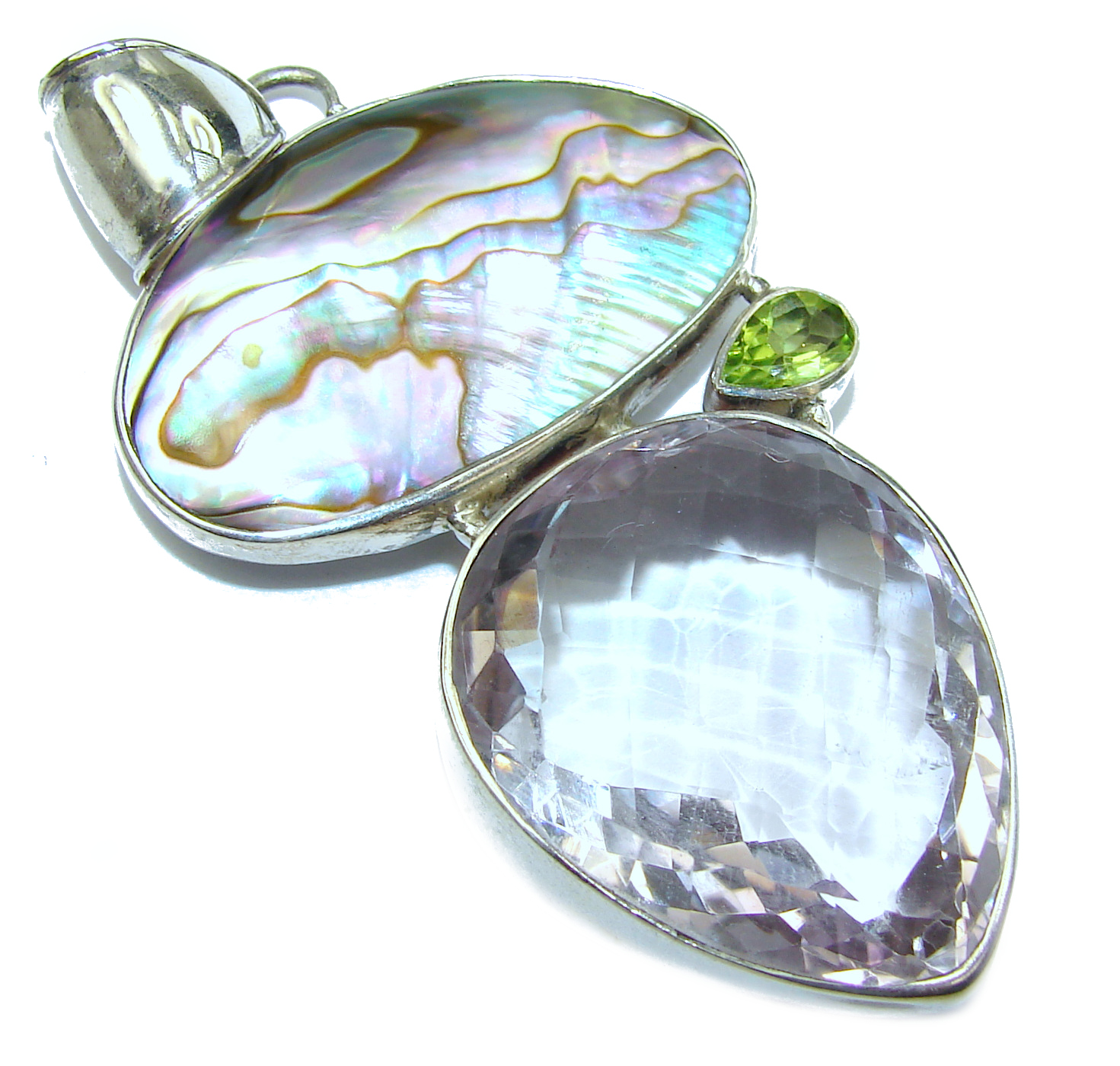 Huge Natural Pink Amethyst .925 Sterling Silver handmade Pendant