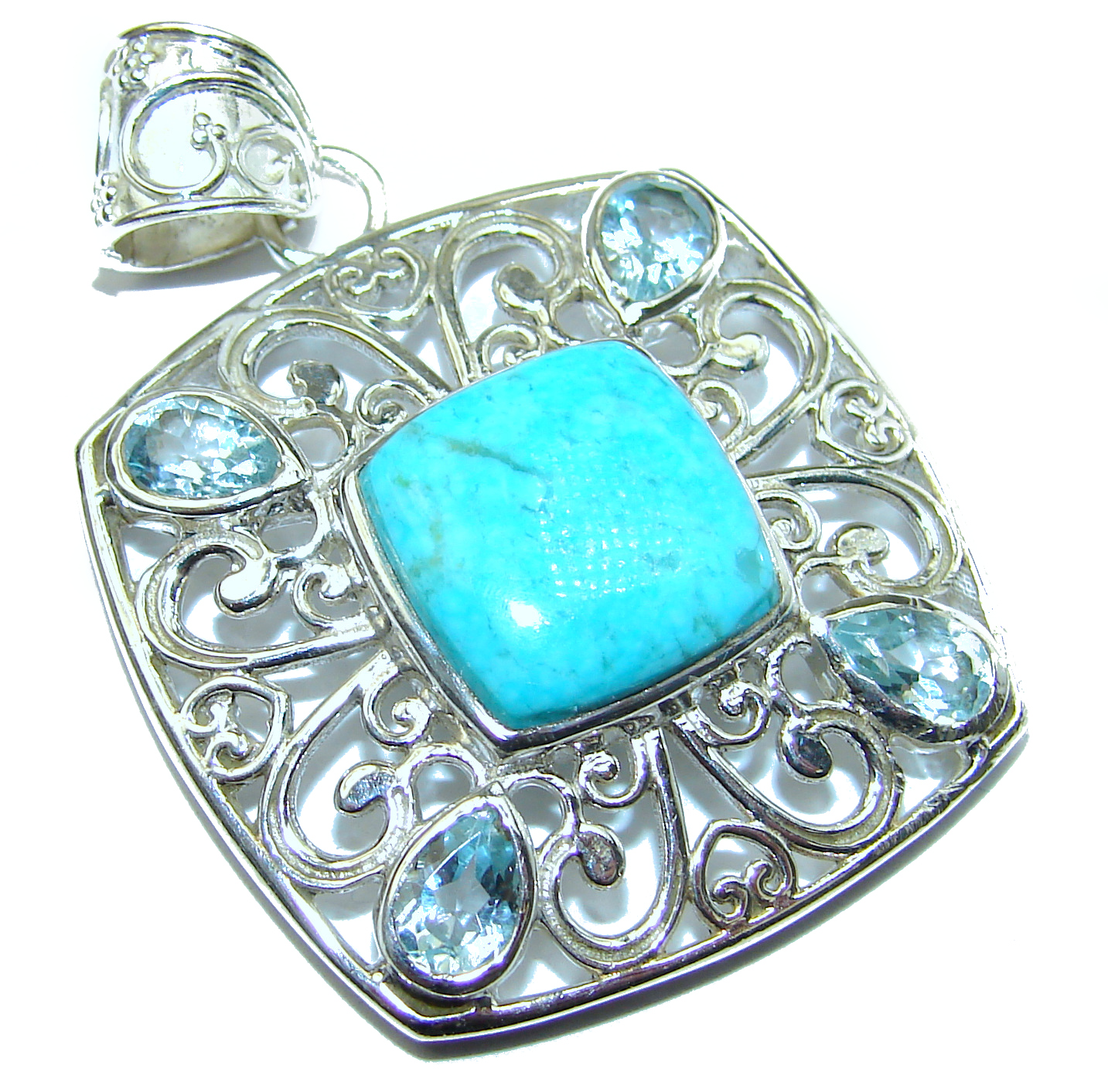 Exquisite Sleeping Beauty Turquoise .925 Sterling Silver handmade Pendant