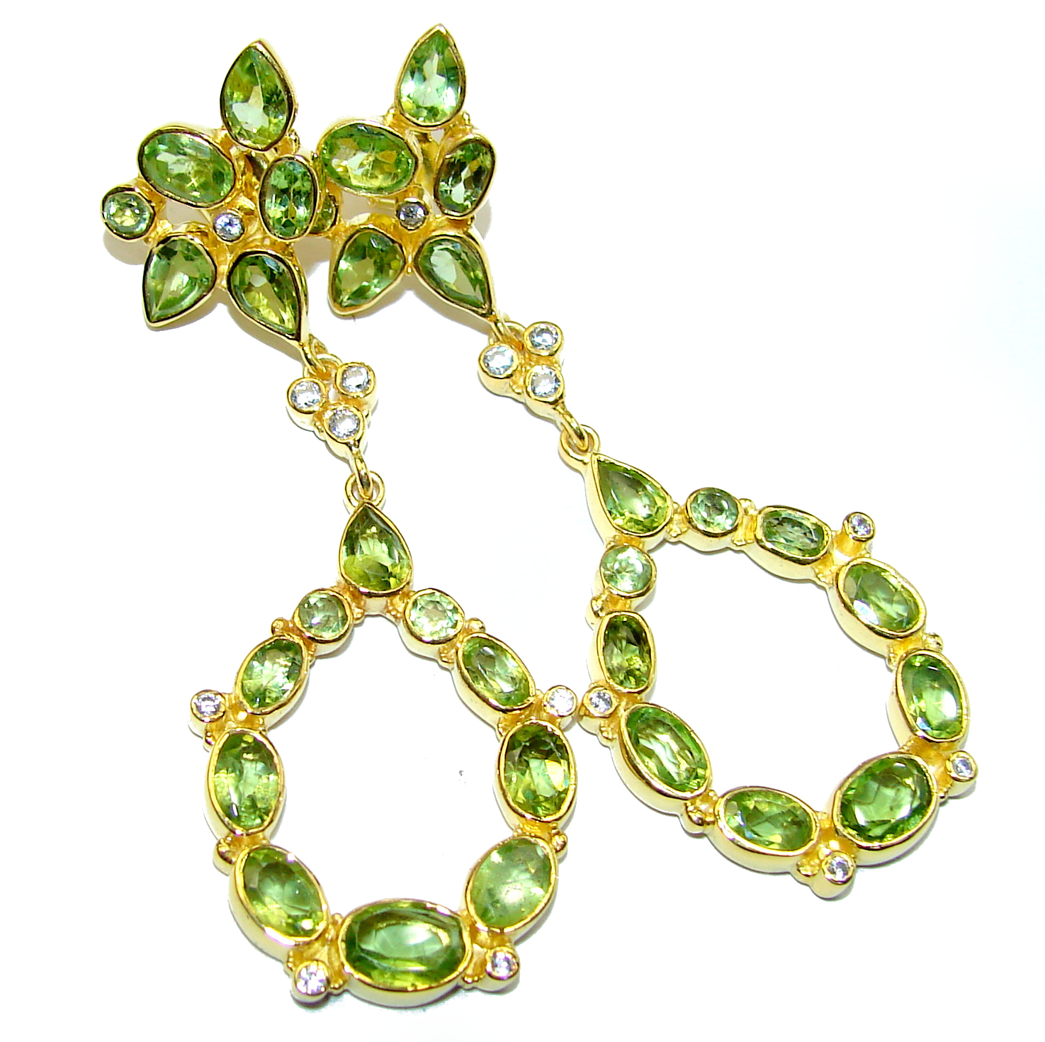 Impressive genuine Peridot 14k Gold over .925 Sterling Silver handmade earrings