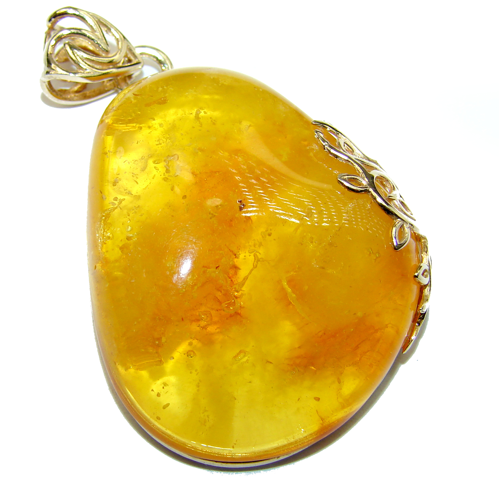 Huge Natural Butterscotch Baltic Amber .925 Sterling Silver handmade Pendant