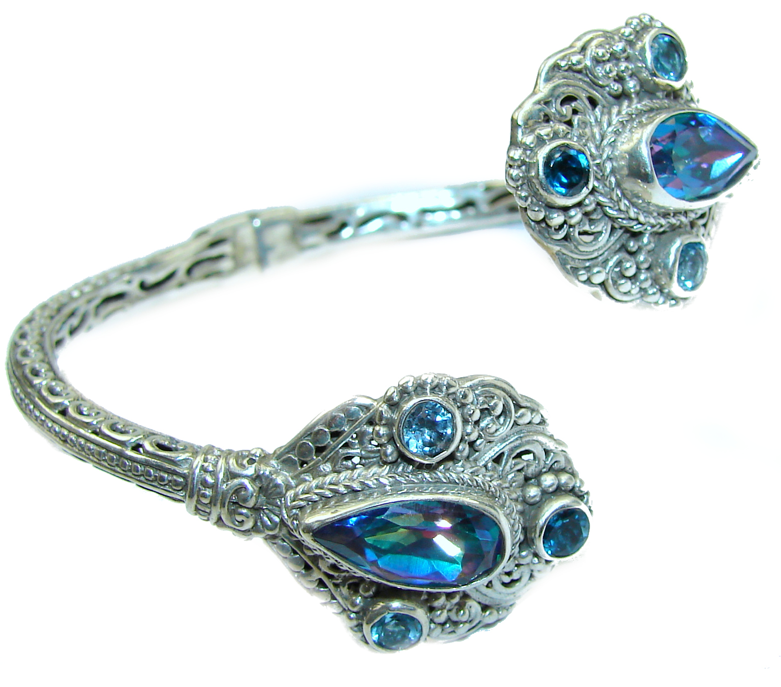 Chunky Luxury Blue Magic Topaz .925 Sterling Silver handmade Cuff/Bracelet
