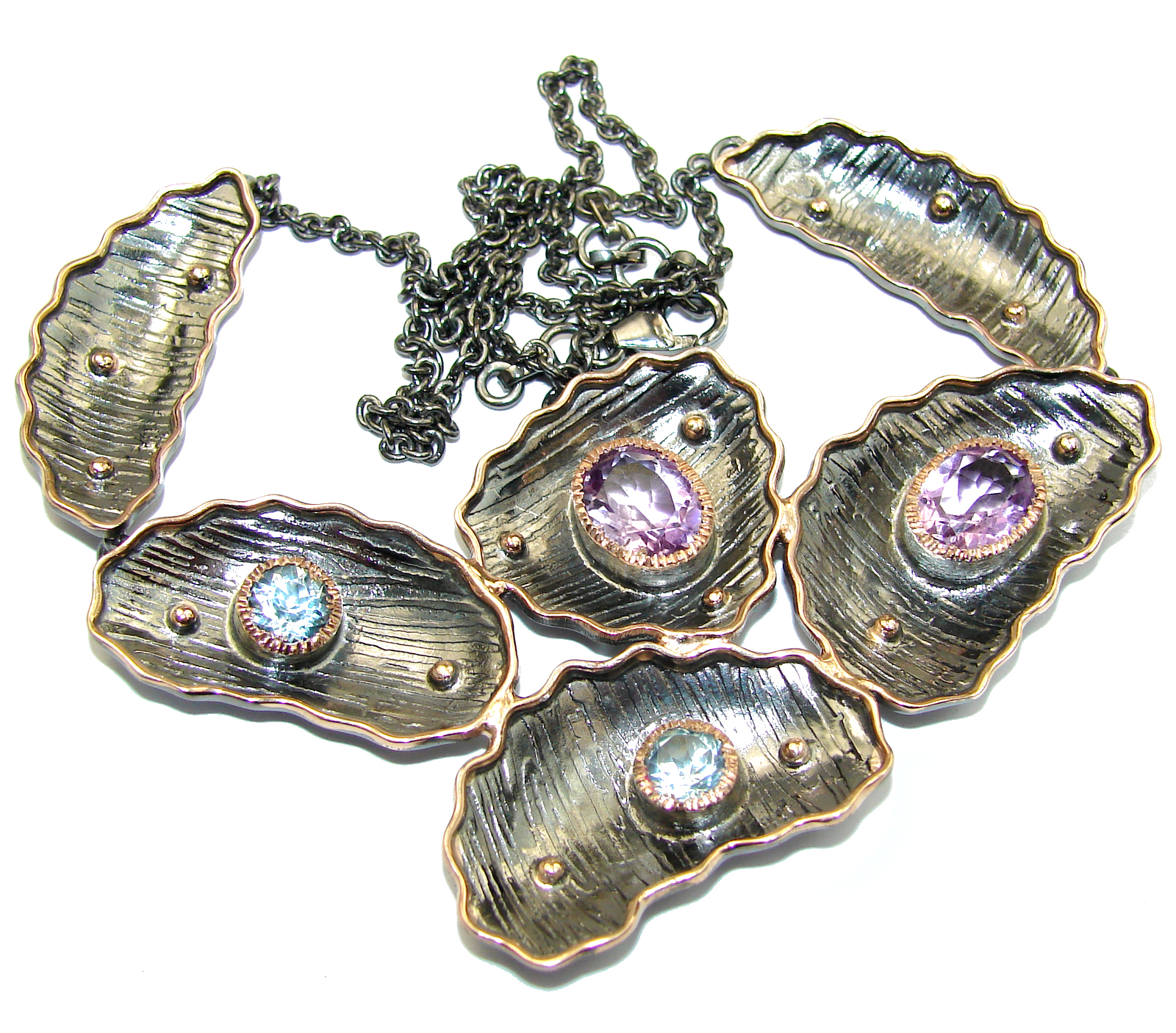 Golden Reef Amethyst Rose Gold Rhodium over .925 Sterling Silver handcrafted necklace