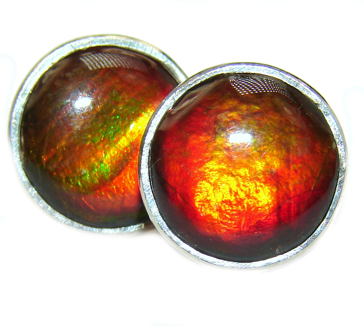 Red Aura AAA + Fire Ammolite .925 Sterling Silver handcrafted earrings
