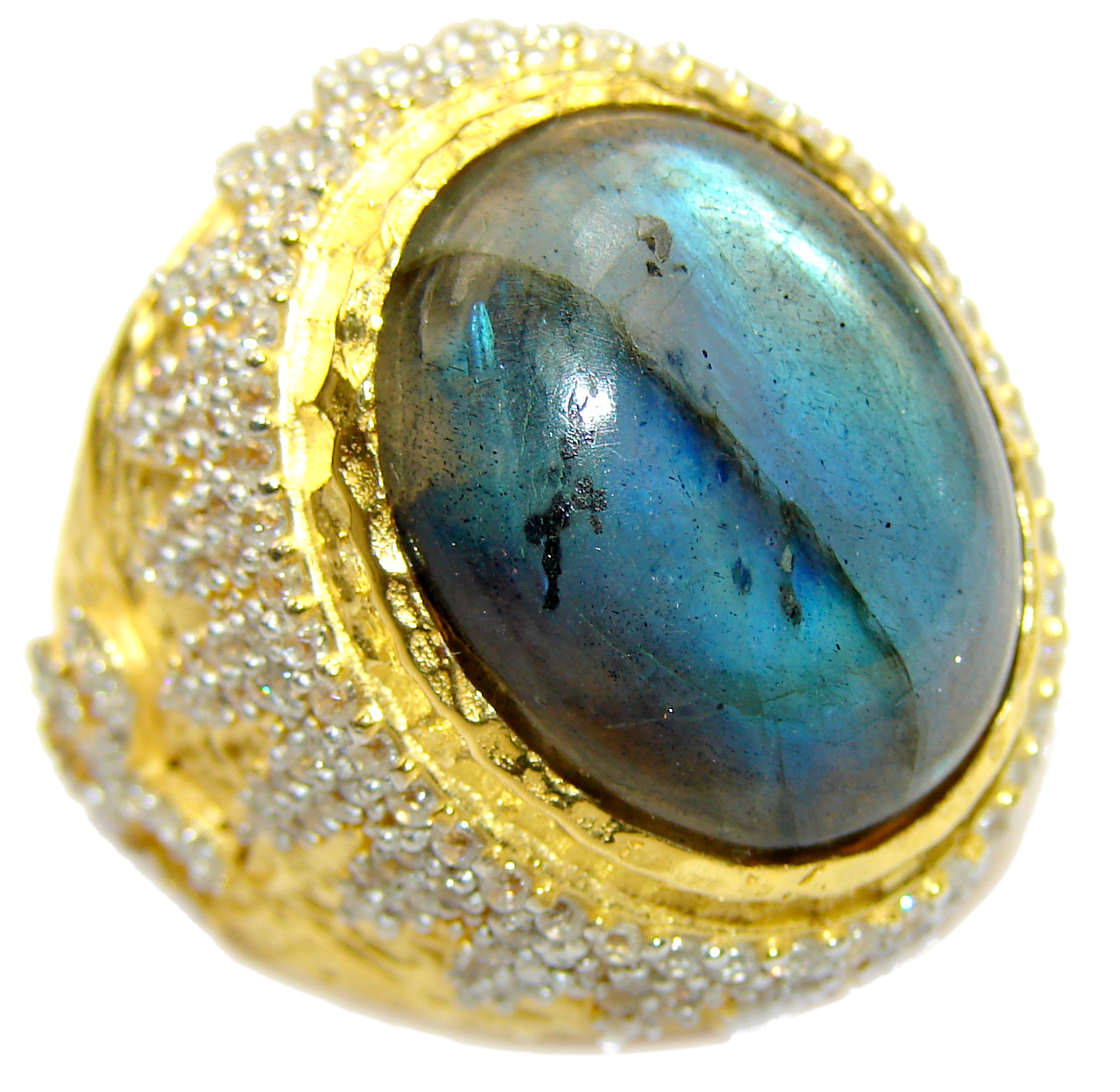 Regal Infinity Labradorite 18K Gold over .925 Sterling Silver ITALY handmade ring size 8