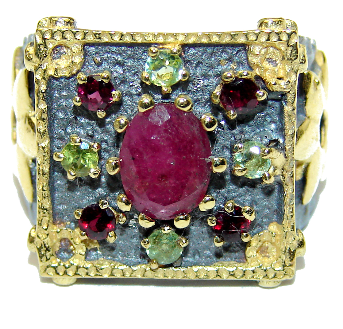 Genuine Ruby 14K Gold over .925 Sterling Silver Statement ring; s. 6 1/2