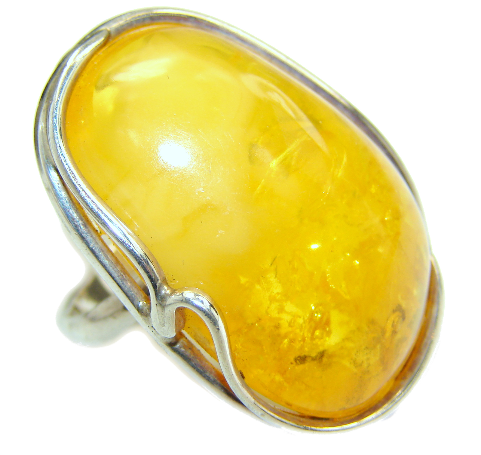 Huge Genuine Baltic Amber .925 Sterling Silver handmade Ring size 7 adjustable