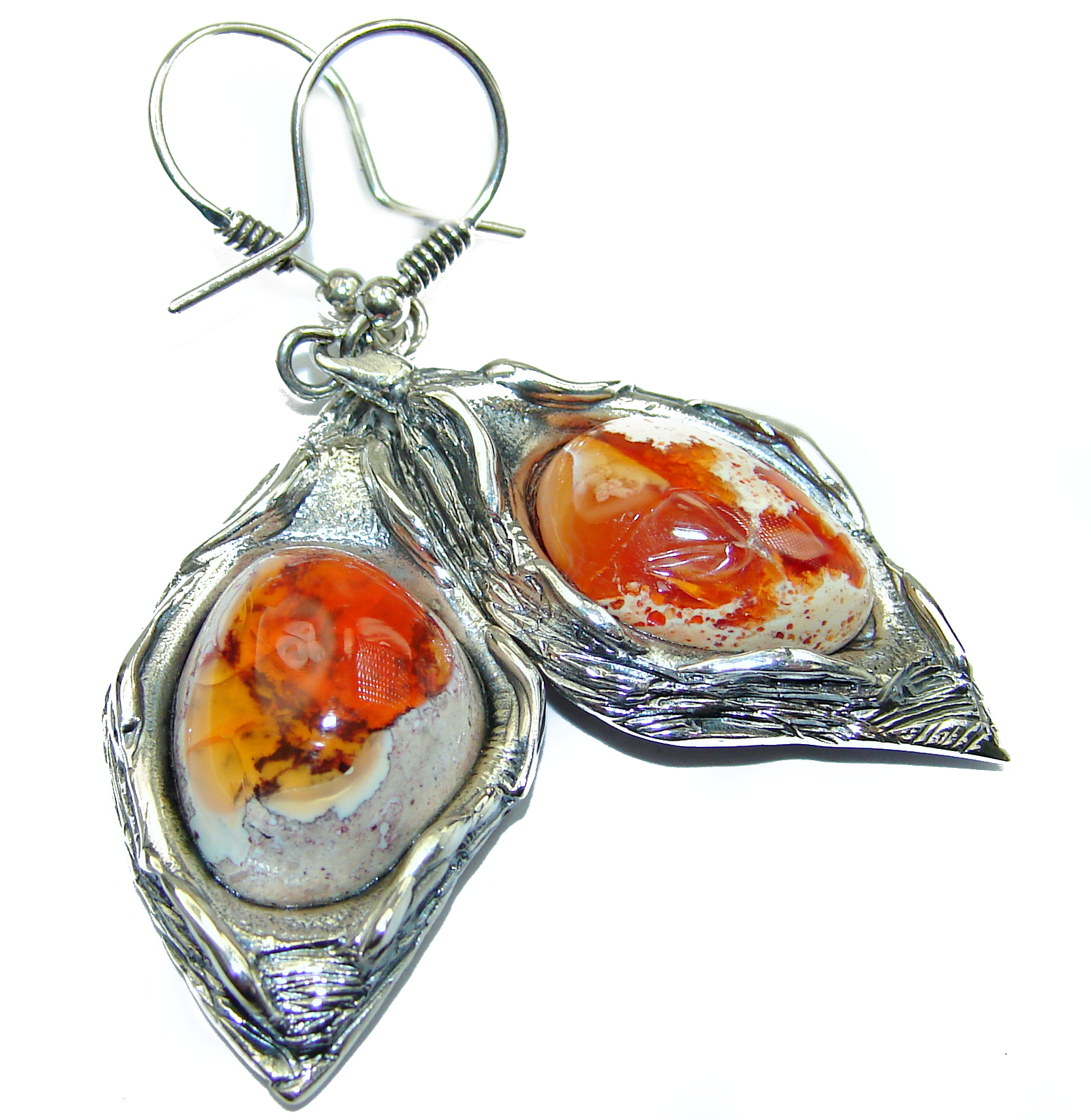 Rustic Design authentic Mexican Fire Opal .925 Sterling Silver handcrafted earrings