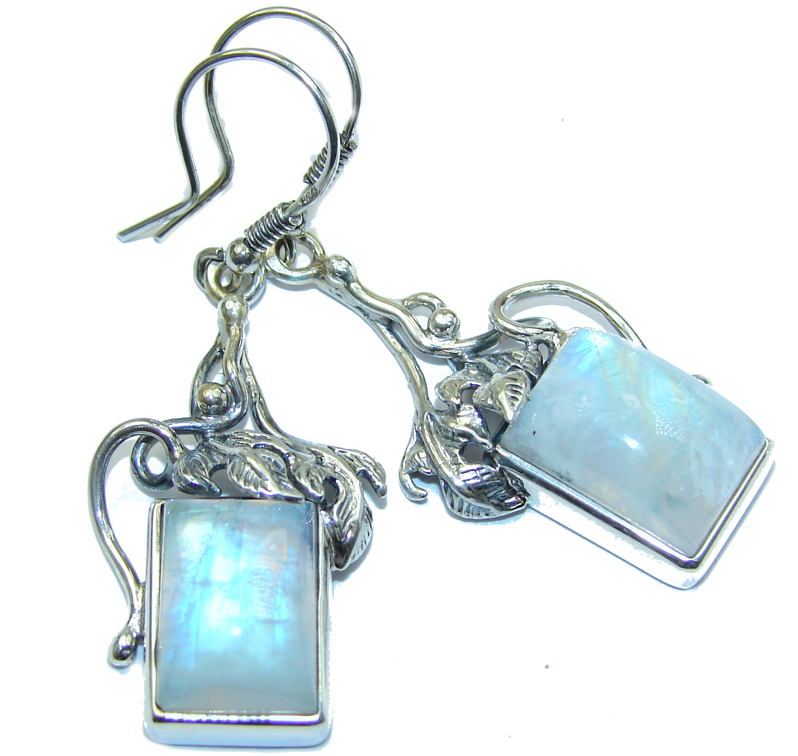 Genuine Fire Moonstone .925 Sterling Silver handcrafted Earrings