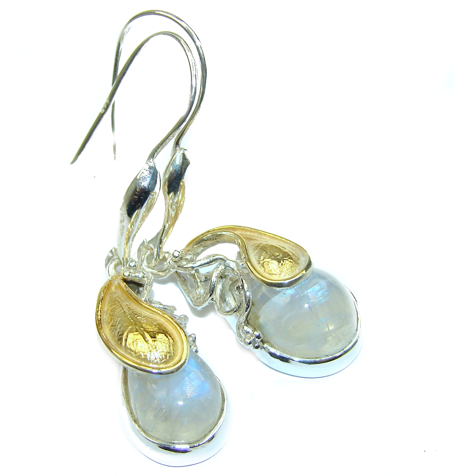 Genuine Fire Moonstone 14K Gold over .925 Sterling Silver handcrafted Earrings
