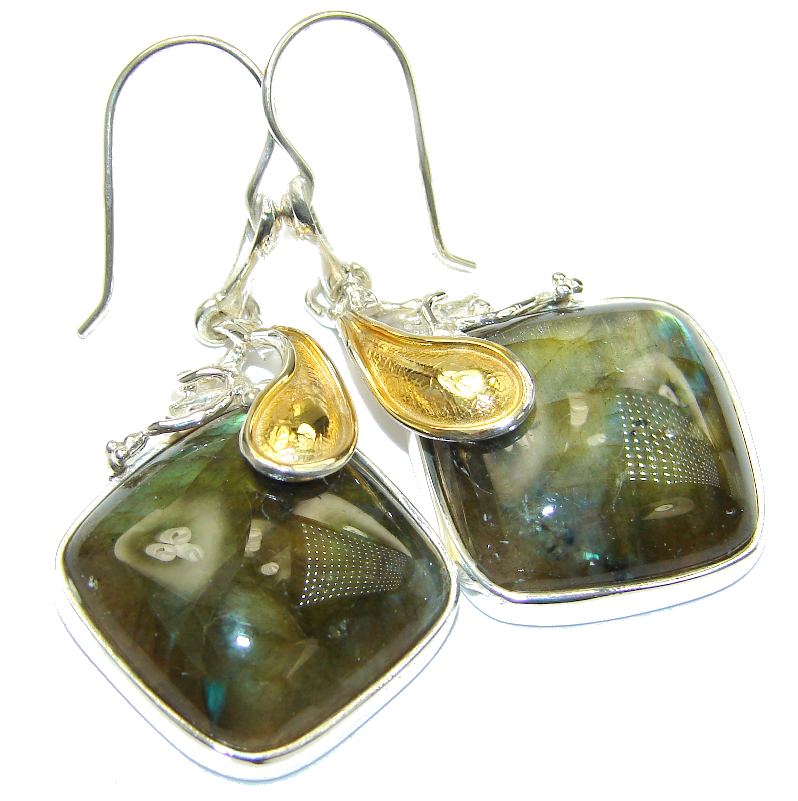 HUGE Perfect genuine Labradorite 14 Gold over .925 Sterling Silver handmade earrings
